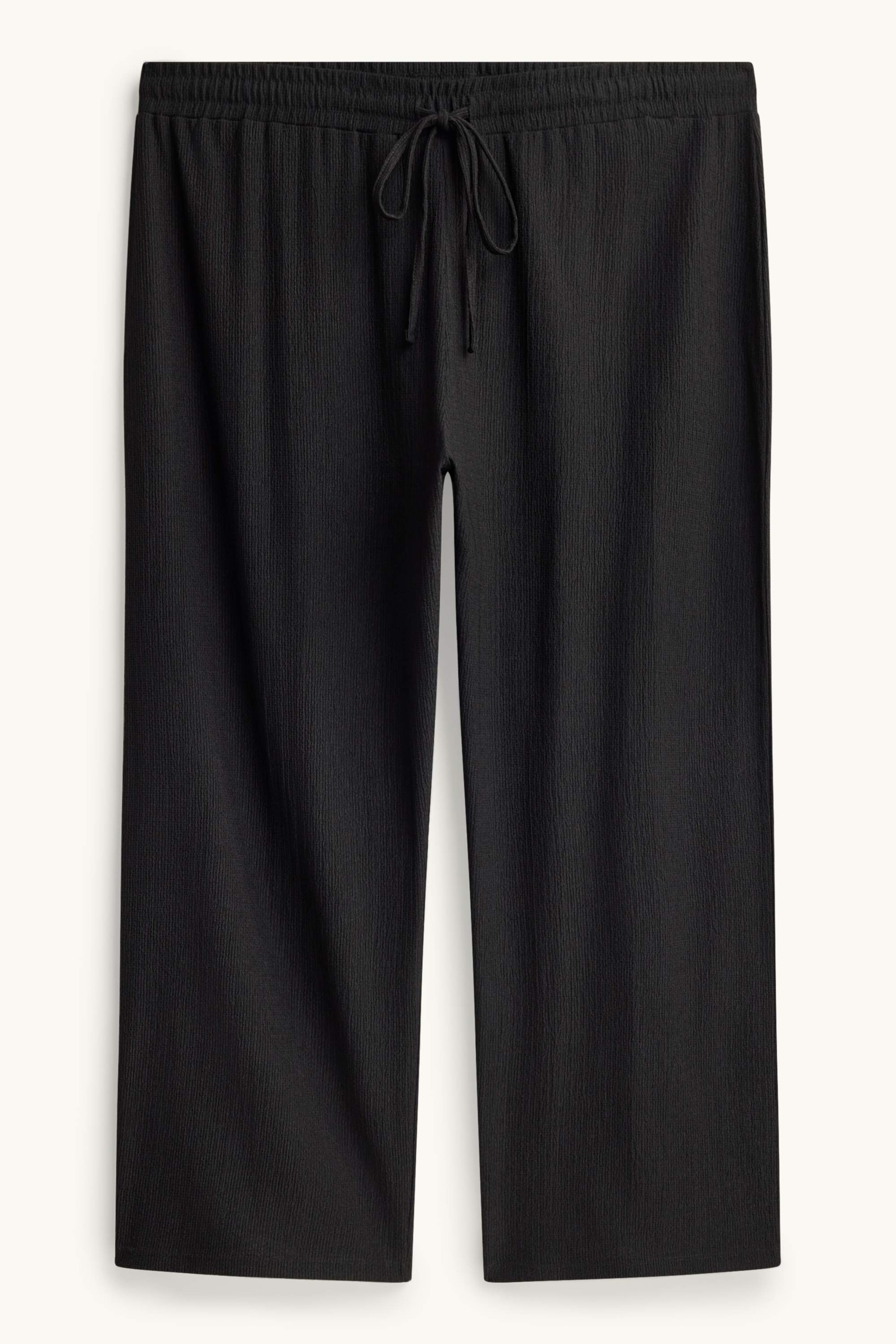 Jersey trousers - mid-rise waist - wide leg - textured black (2)