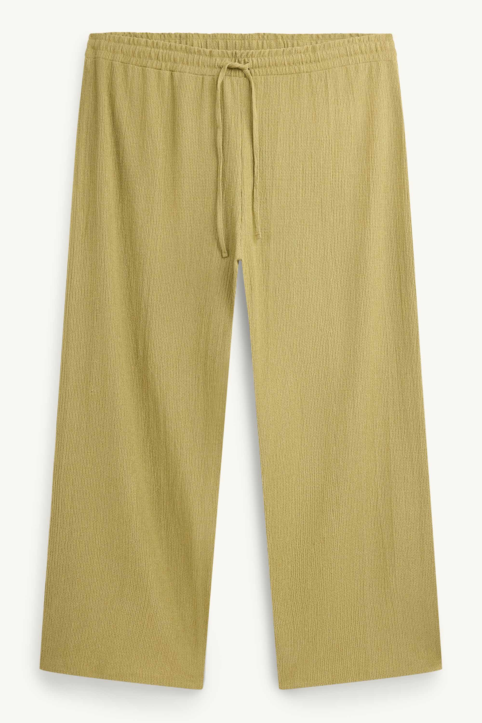 Jersey trousers - mid-rise waist - wide leg - textured light green