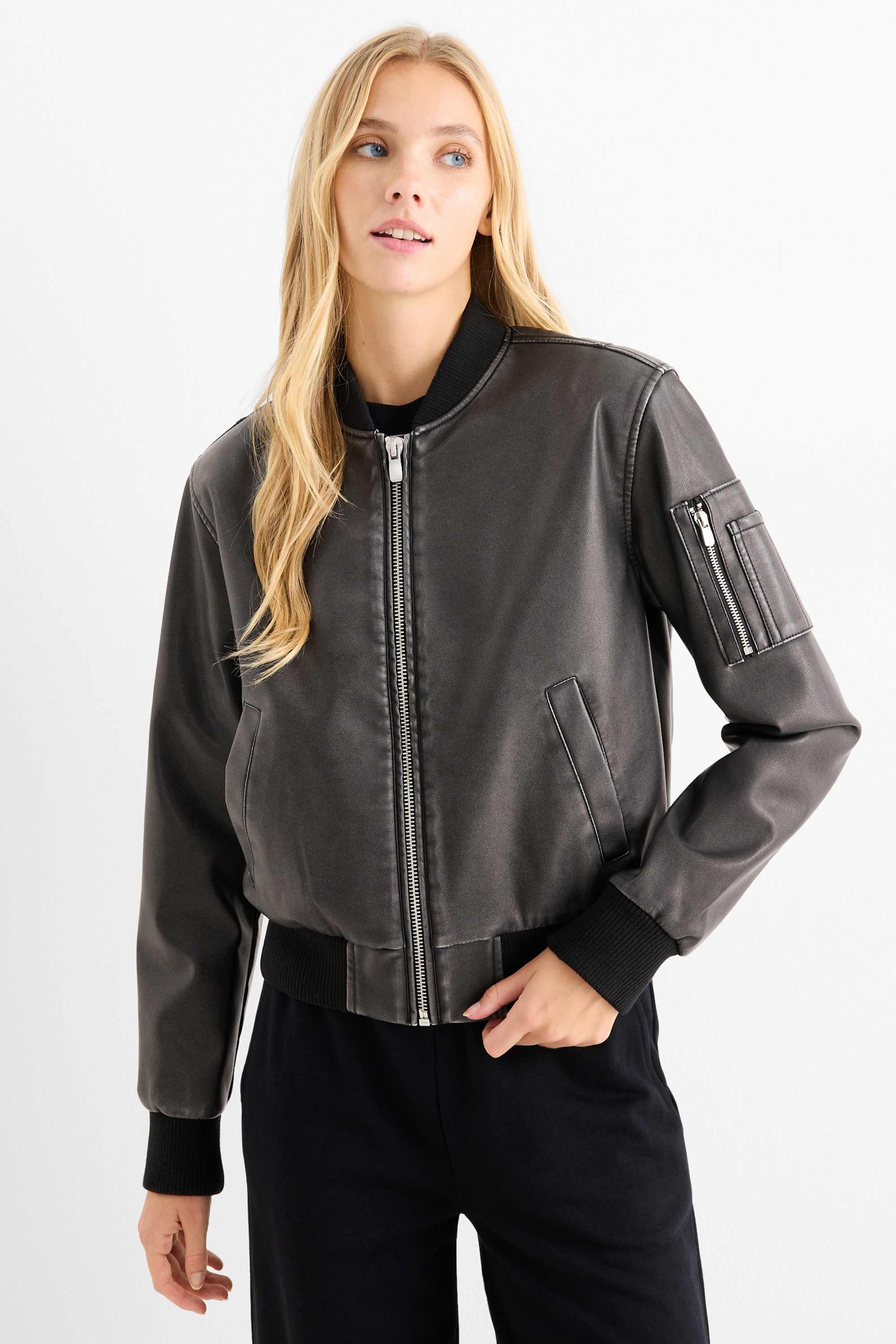 Bomber jacket - faux leather black
