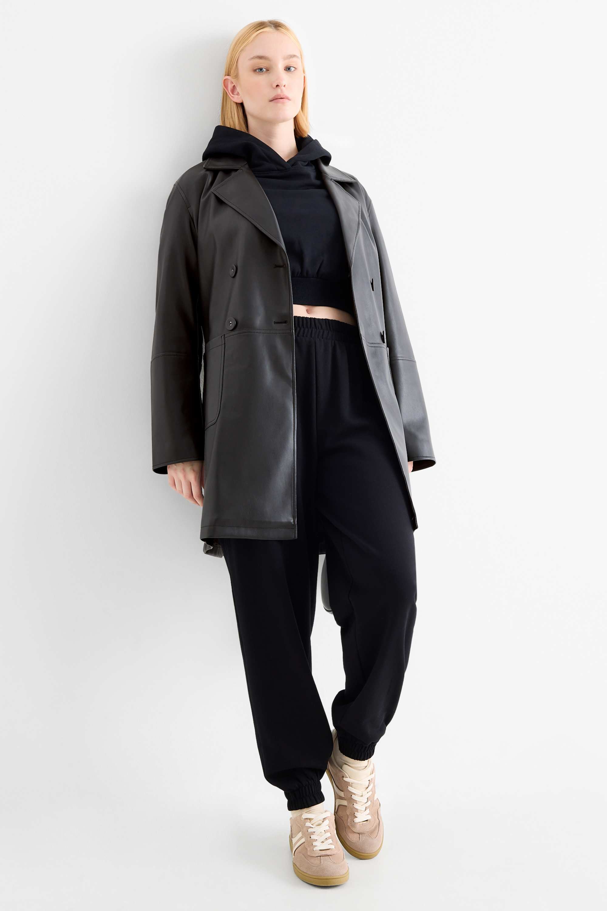 Coat - faux leather black