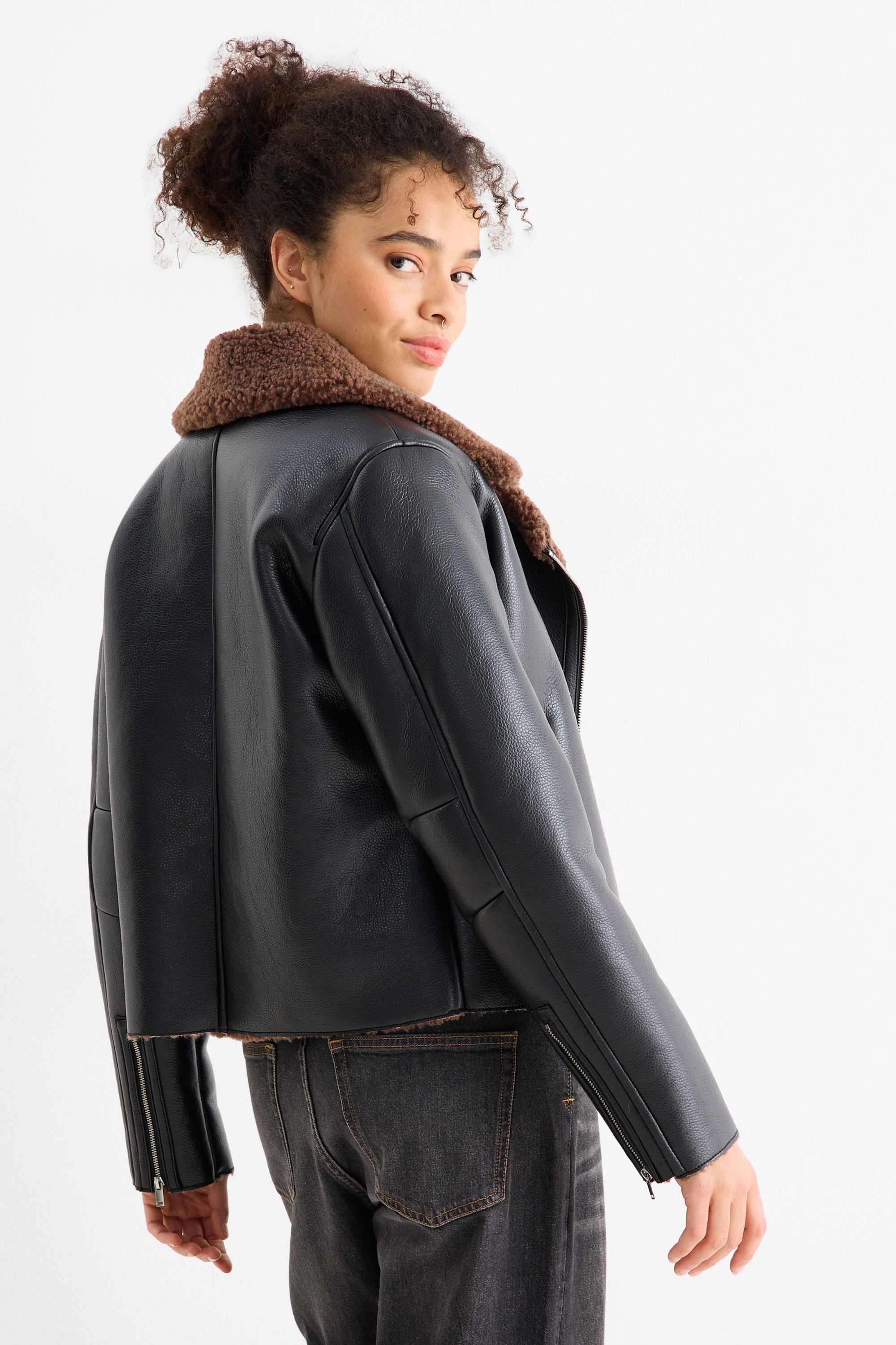 Faux shearling jacket - faux leather black