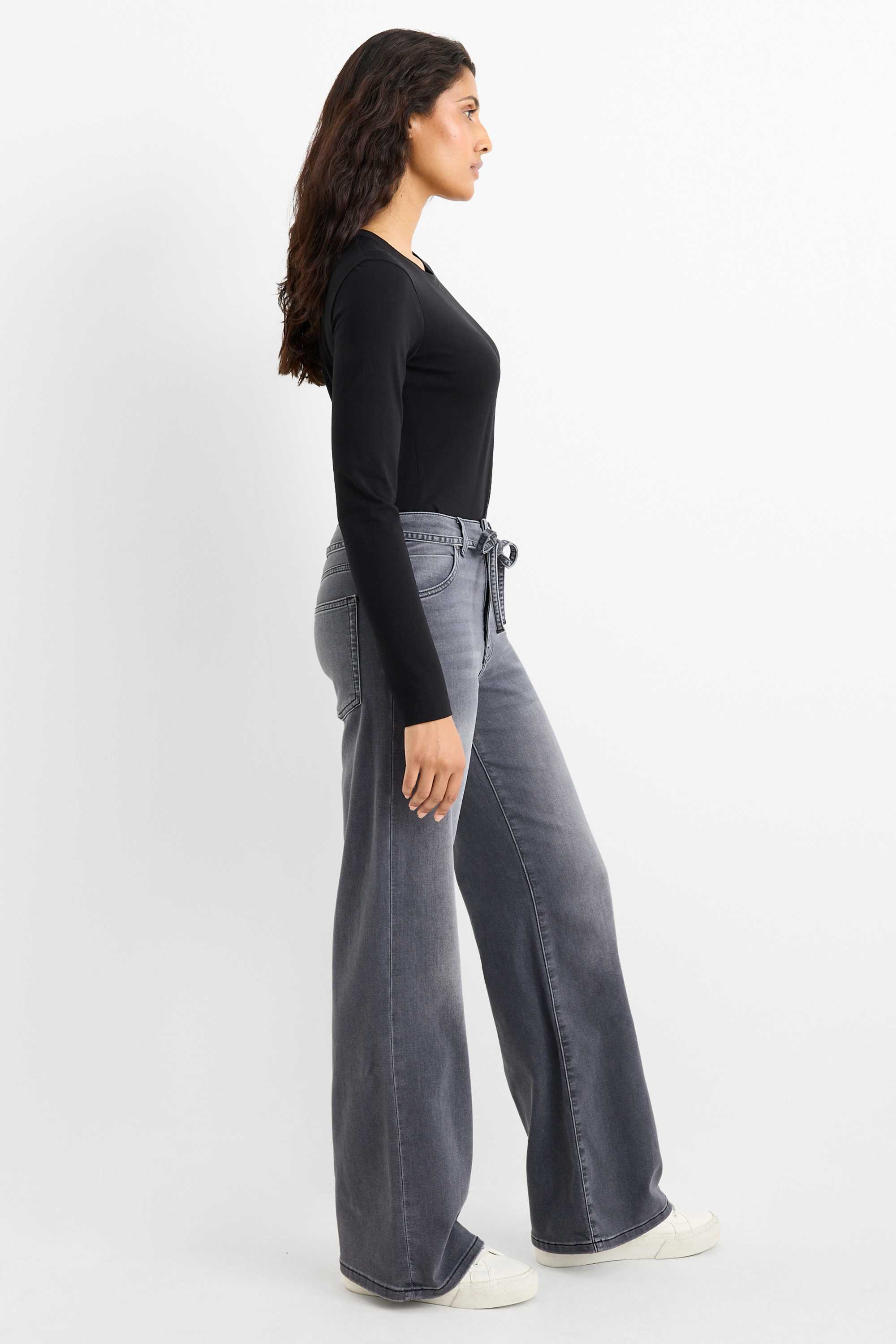 Wide leg jeans - mid-rise waist denim-gray (1)