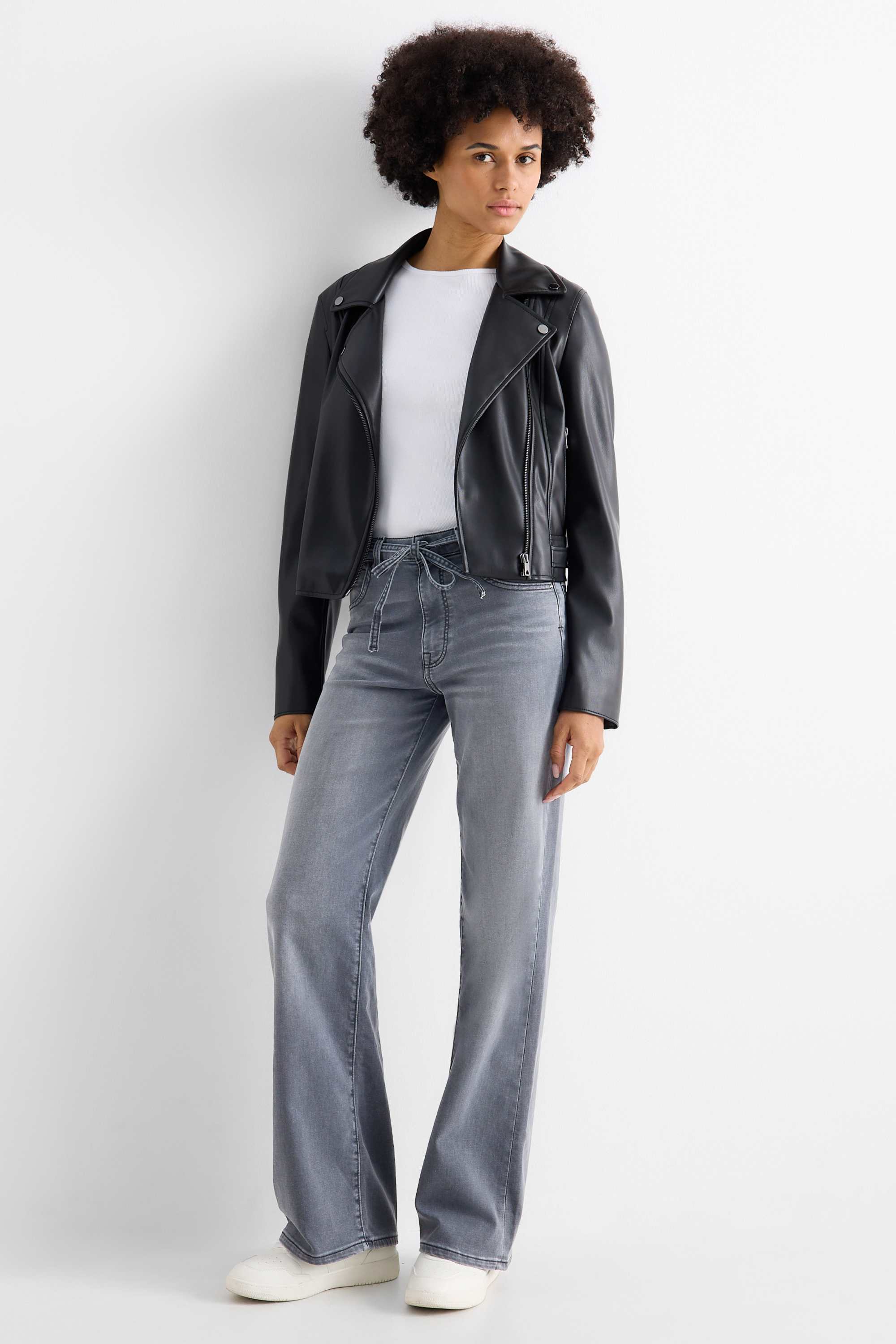 Wide leg jeans - mid-rise waist denim-gray (2)