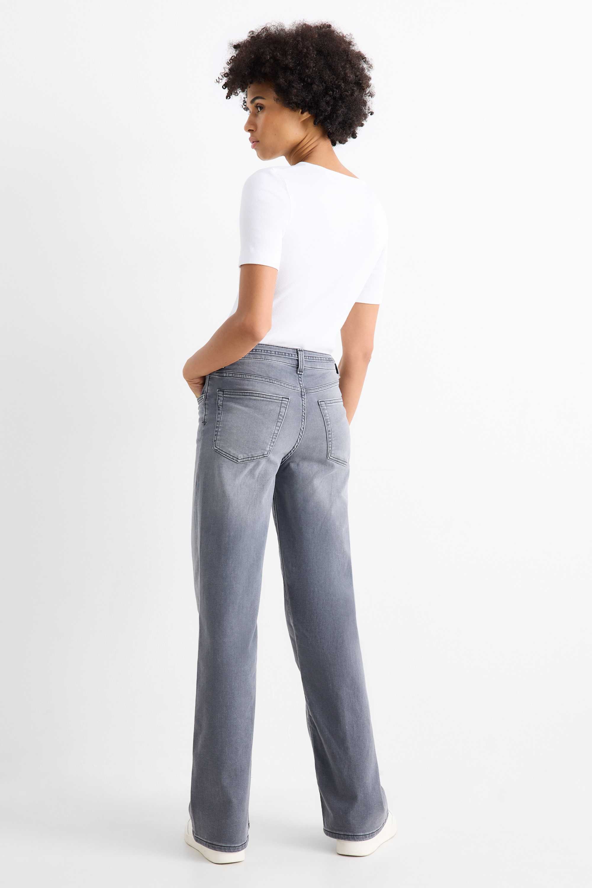 Wide leg jeans - mid-rise waist denim-gray (2)