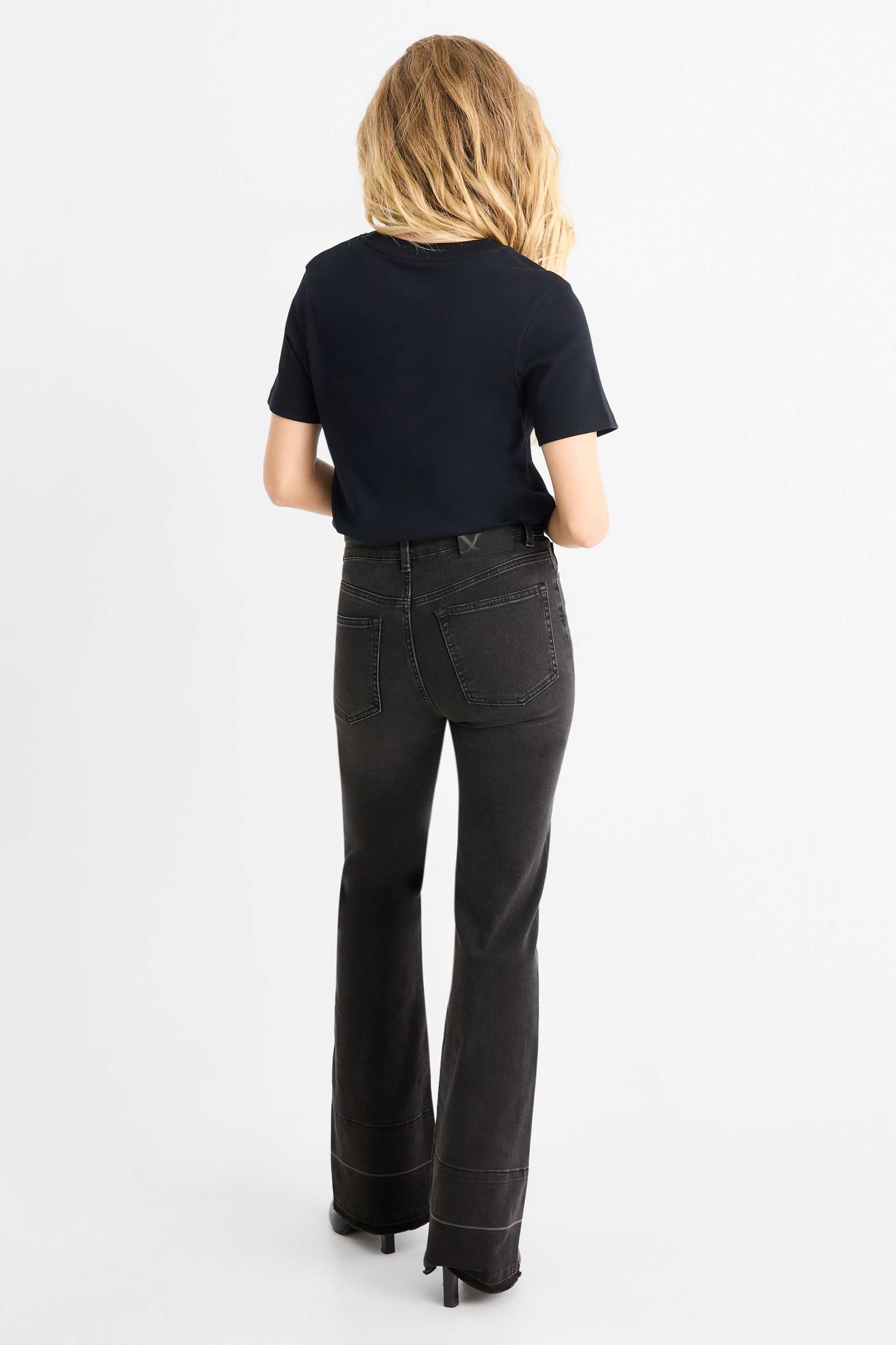 Flared jeans - mid-rise waist denim-dark gray