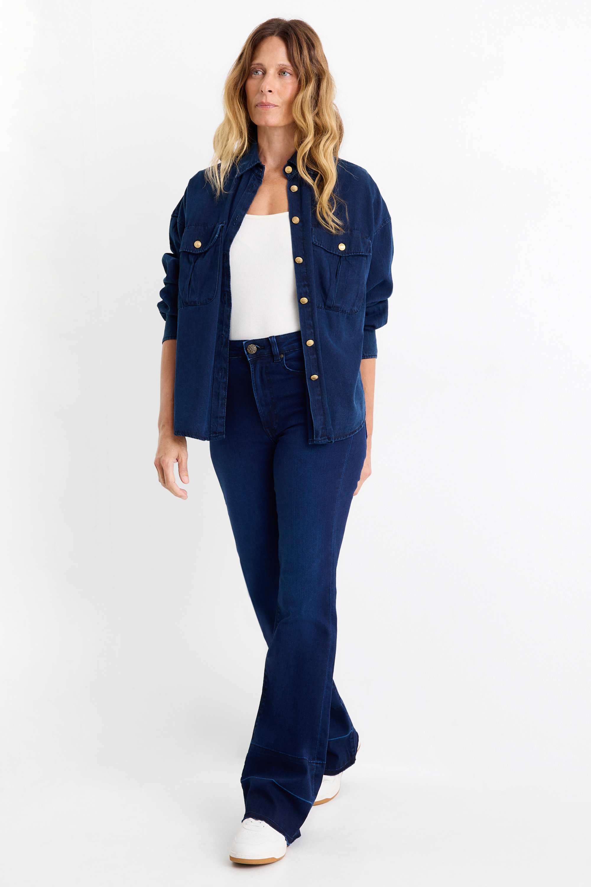 Flared jeans - mid-rise waist denim-dark blue