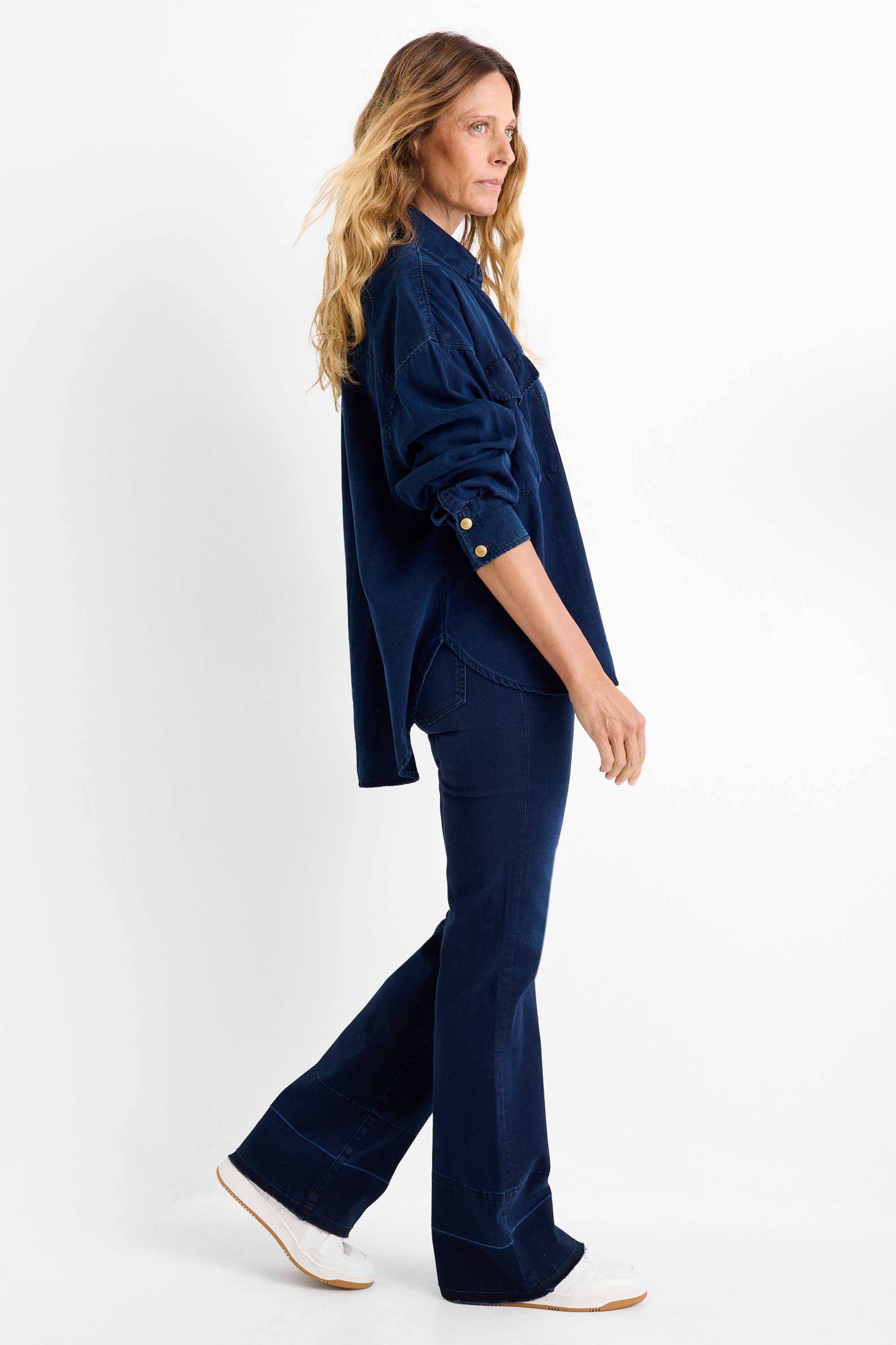 Flared jeans - mid-rise waist denim-dark blue