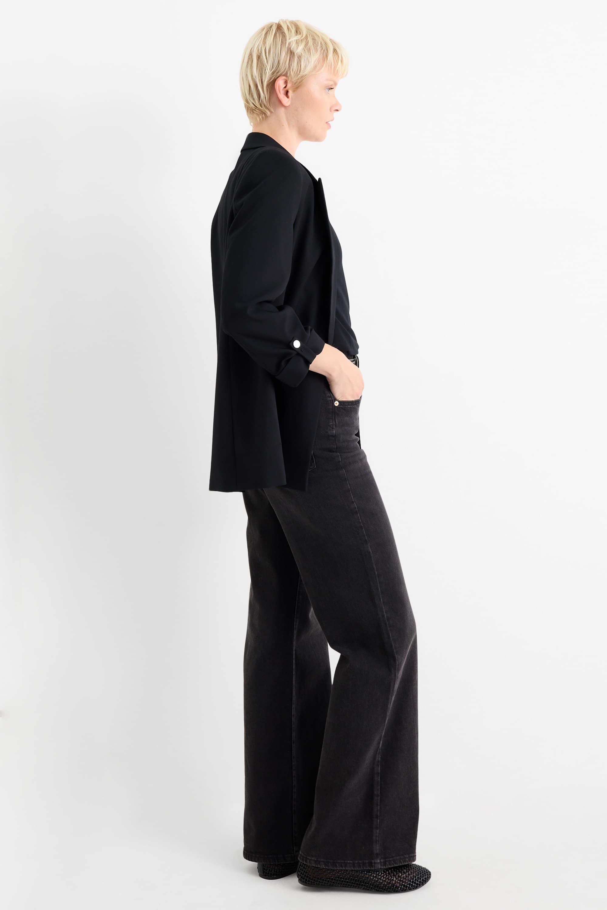 Wide leg jeans - high waist black (2)