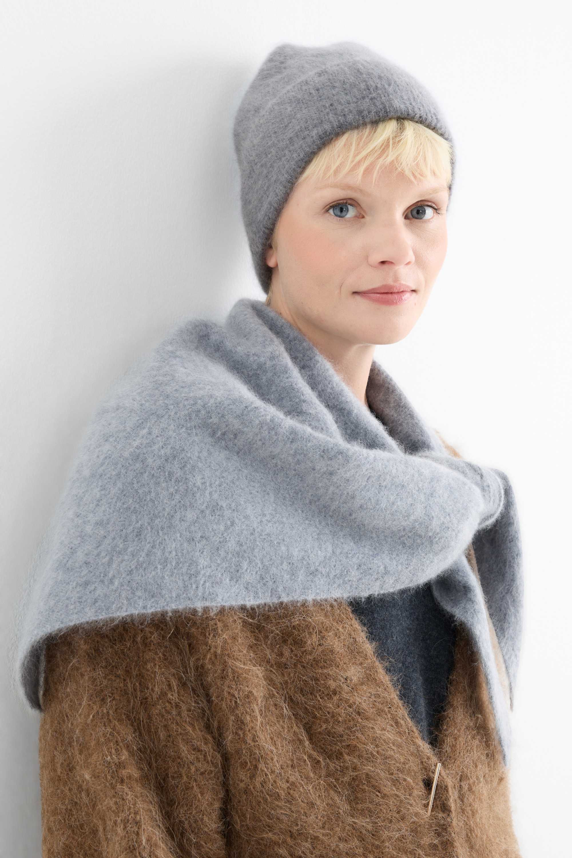 Cashmere hat - ribbed light gray-melange