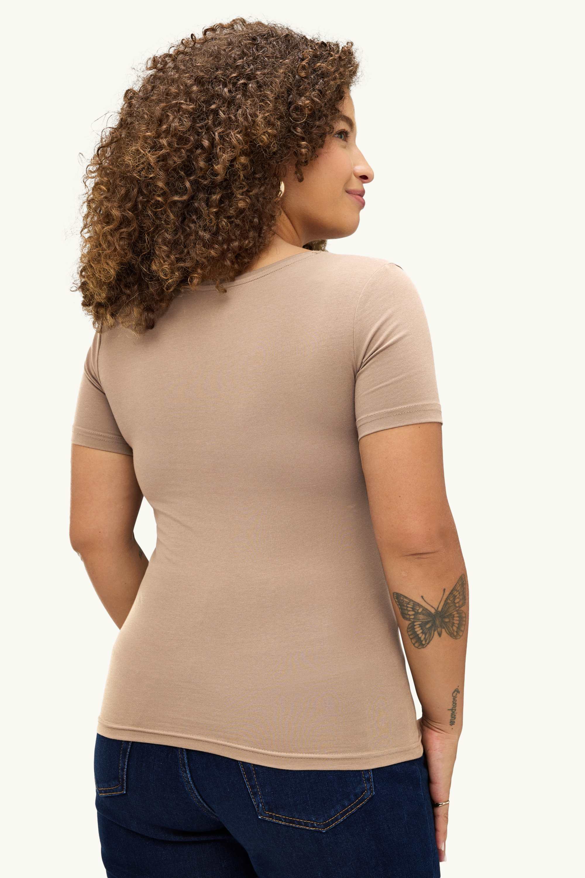 V-neck T-shirt - slim fit light brown