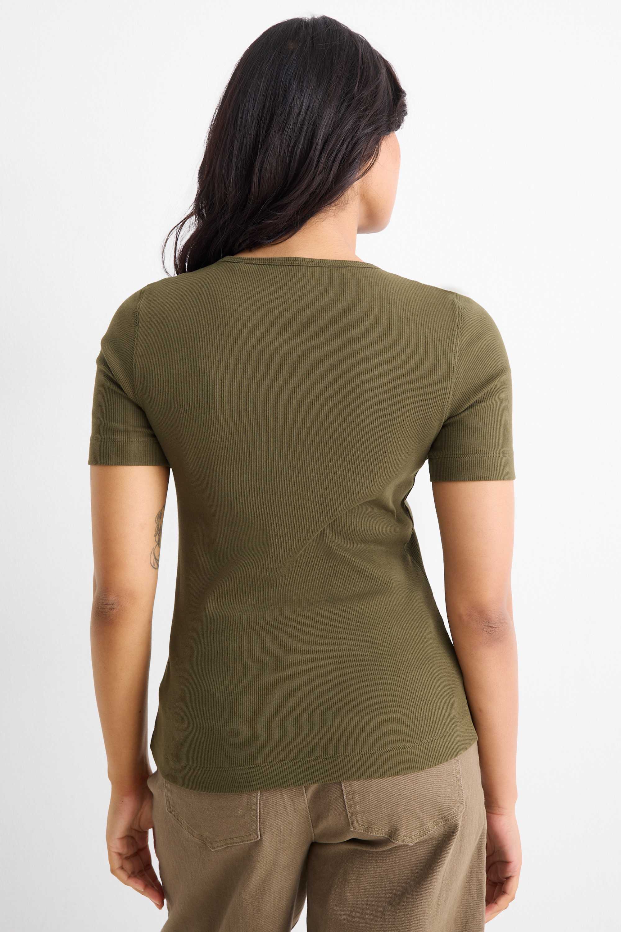 T-shirt - slim fit - ribbed khaki