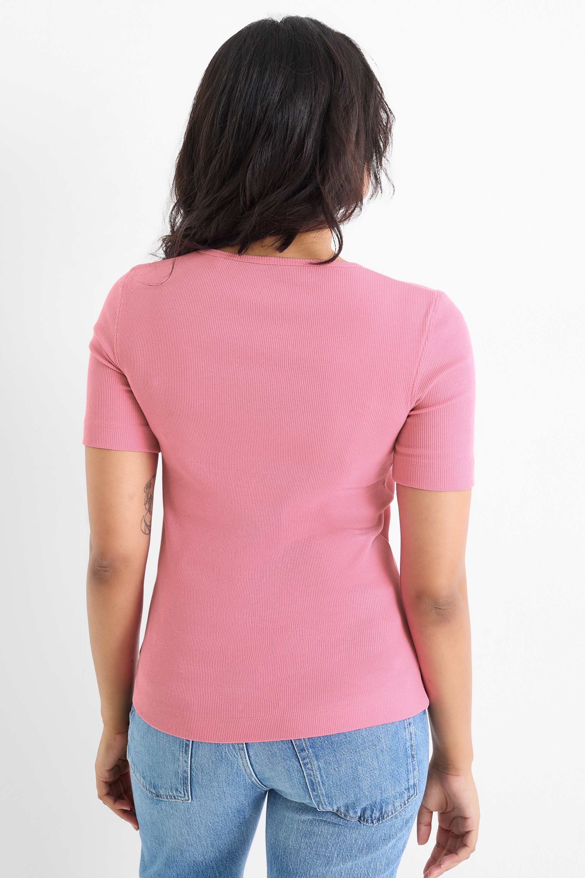 T-shirt - slim fit - ribbed pink