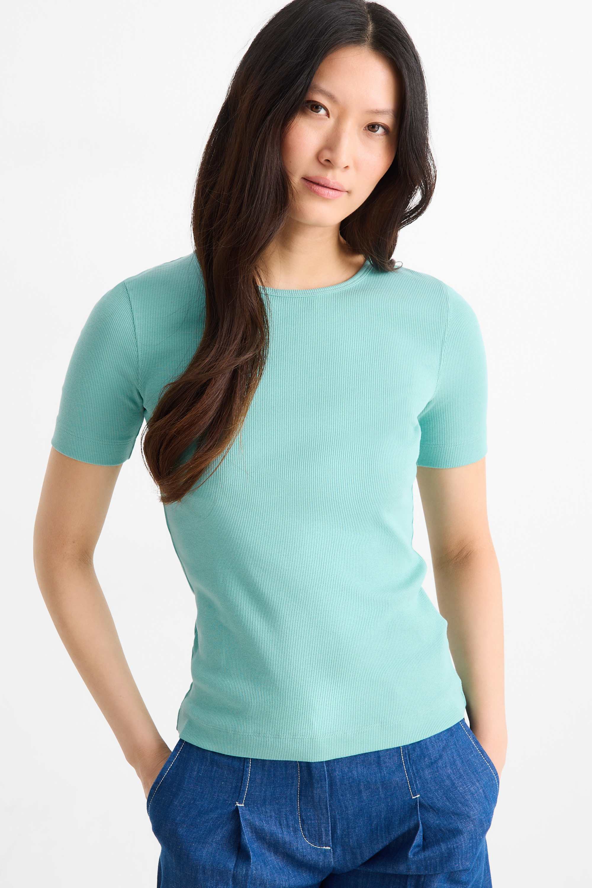 T-shirt - slim fit - ribbed light green