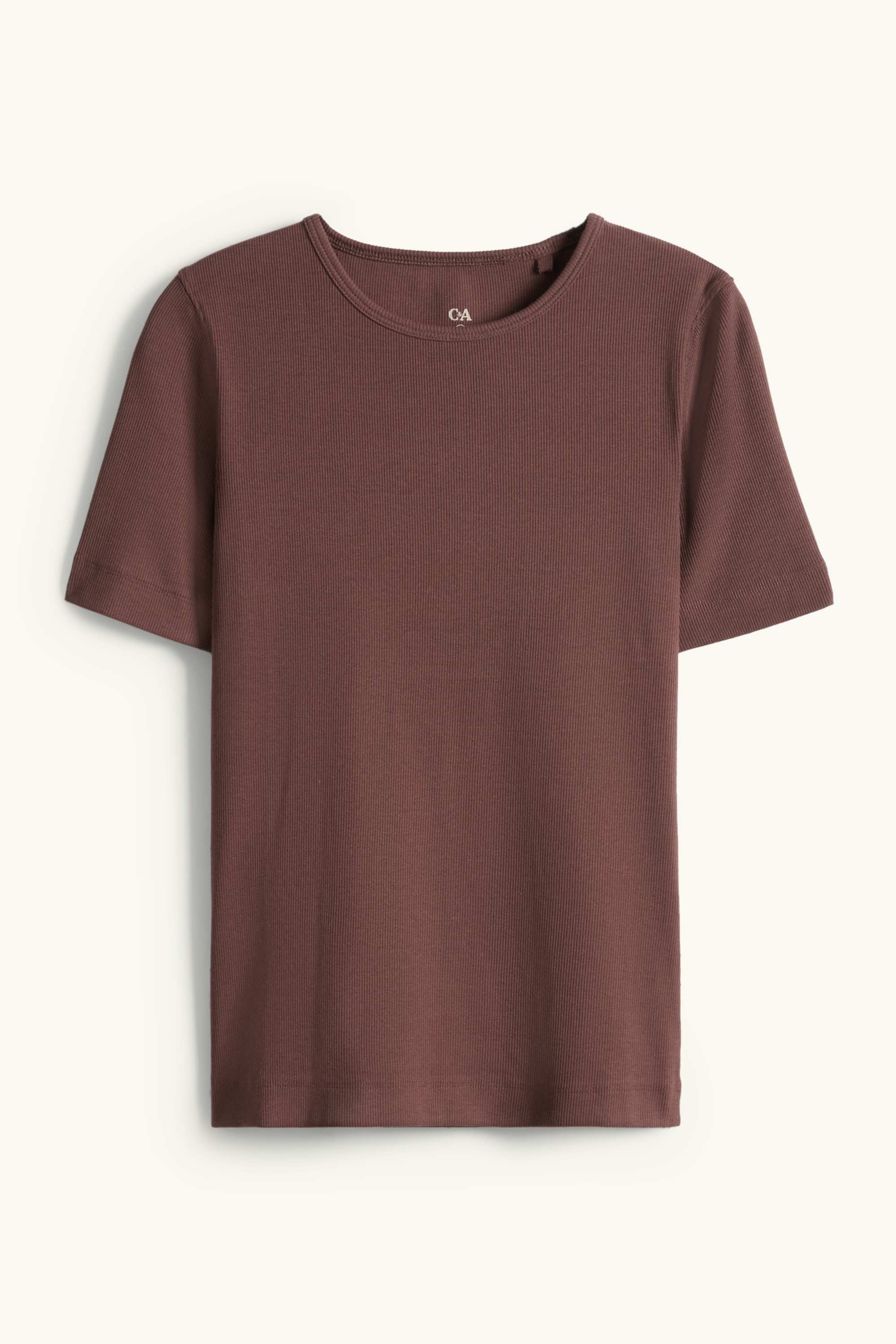 T-shirt - slim fit - ribbed brown