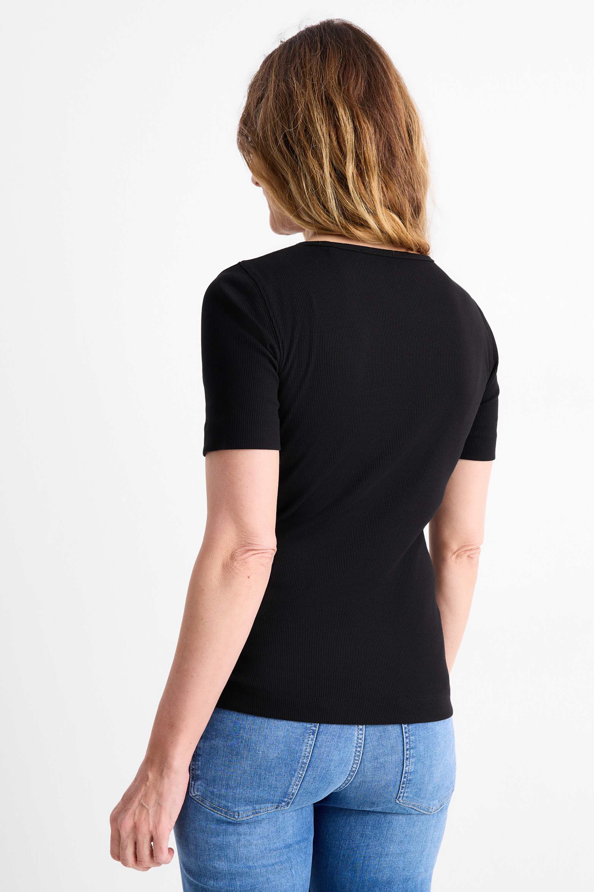 T-shirt - slim fit - ribbed black