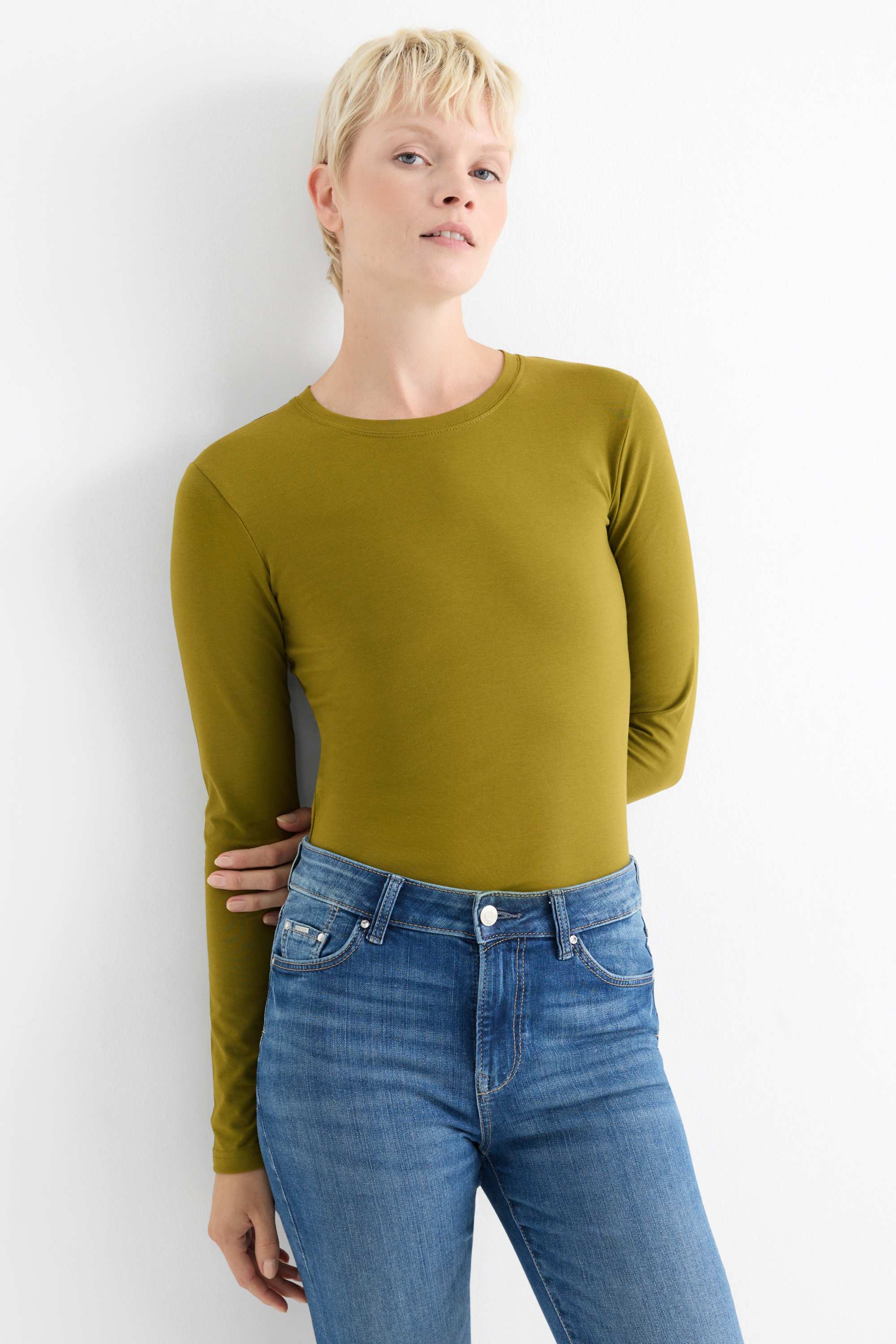 Long sleeve top - slim fit khaki
