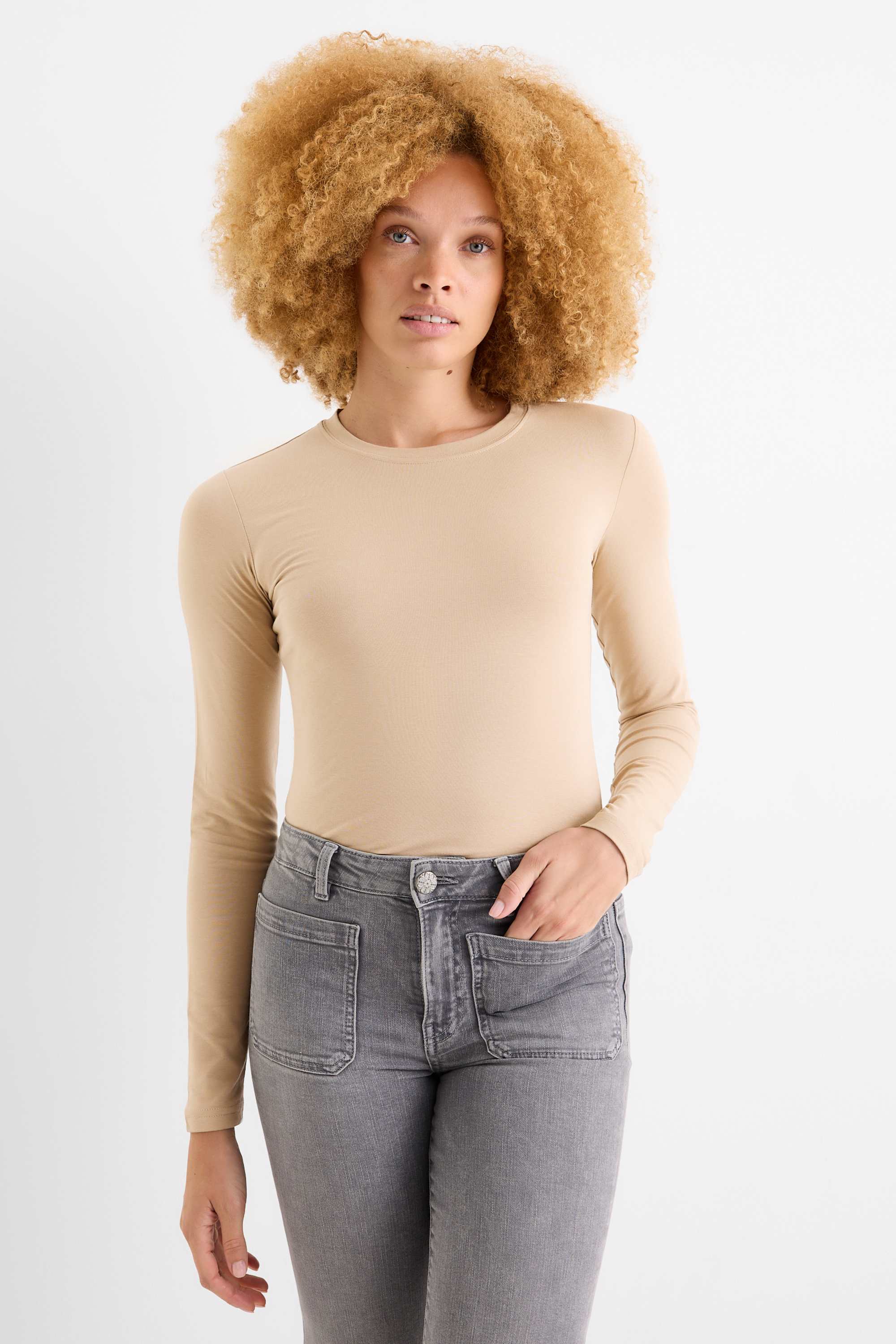 Long sleeve top - slim fit light beige