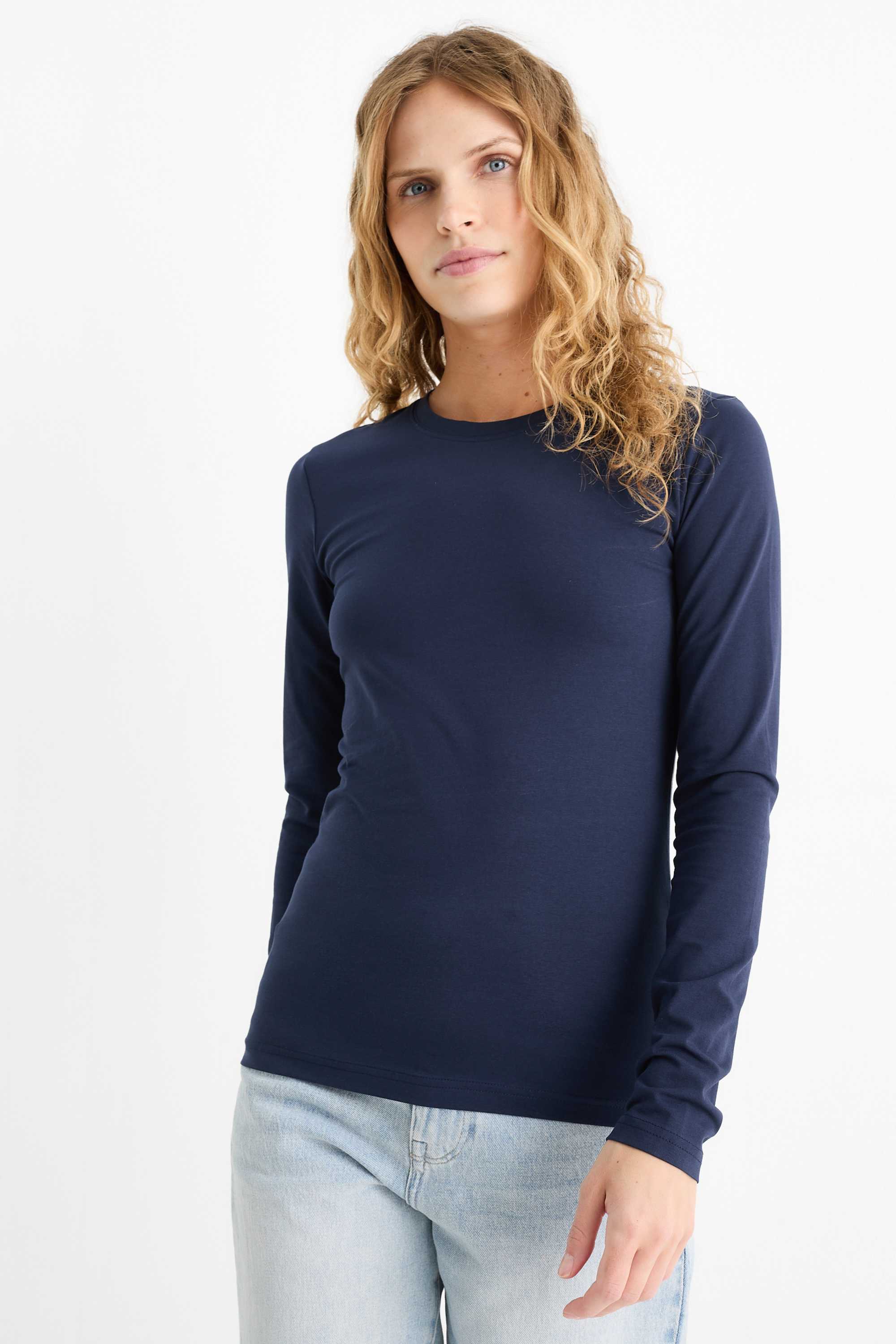 Long sleeve top - slim fit dark blue (7)