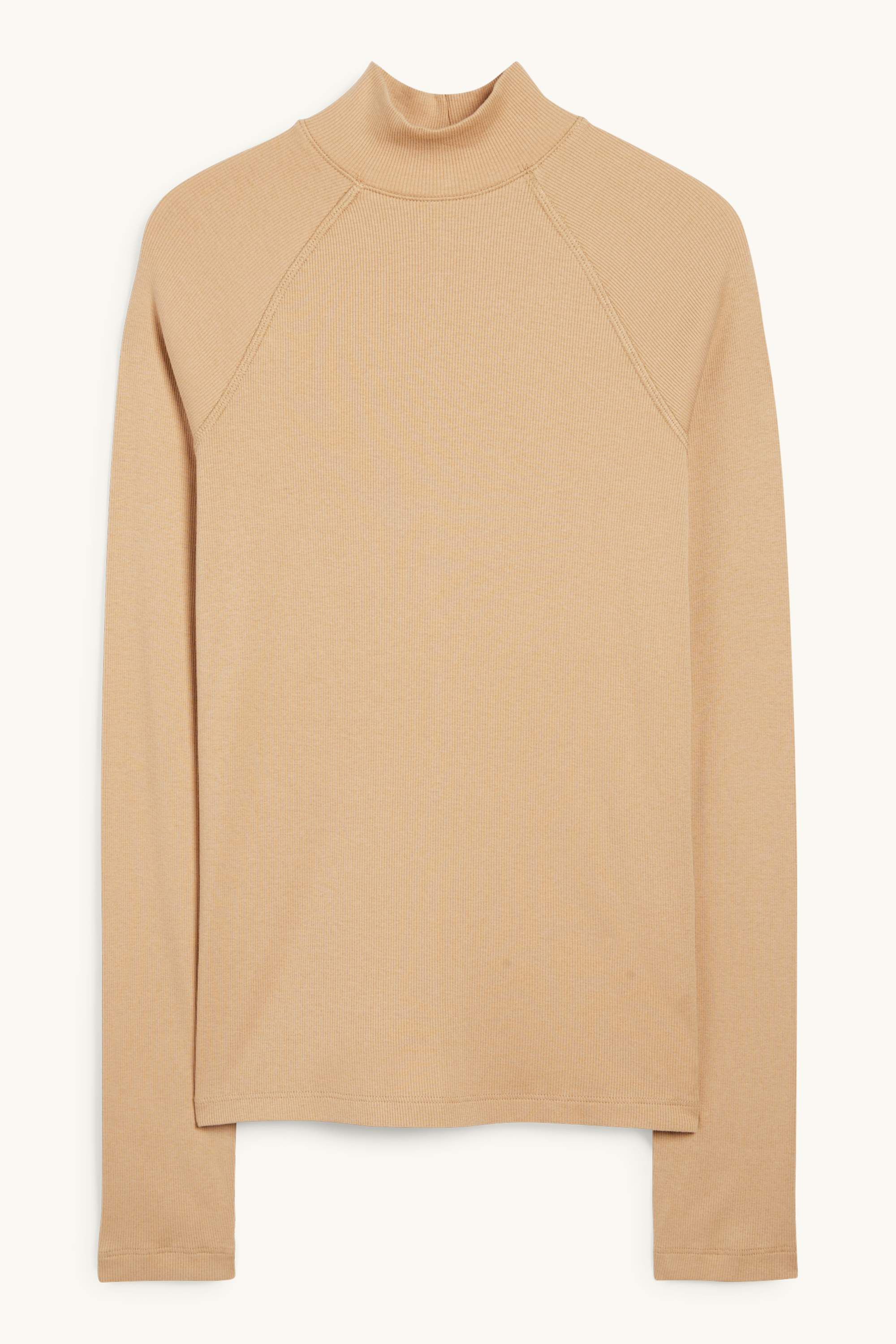 Long sleeve top - slim fit - ribbed light beige