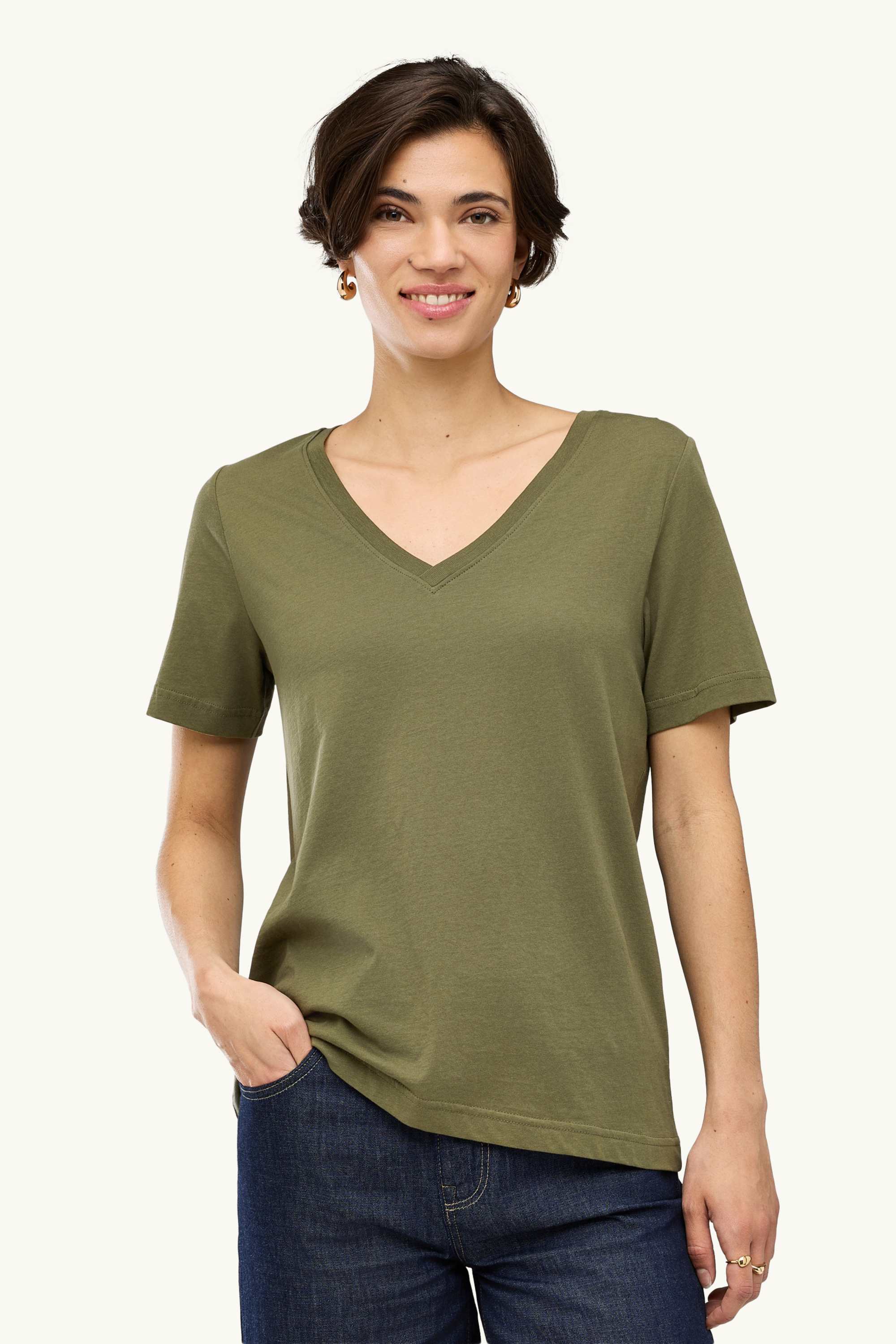 V-neck T-shirt - regular fit khaki