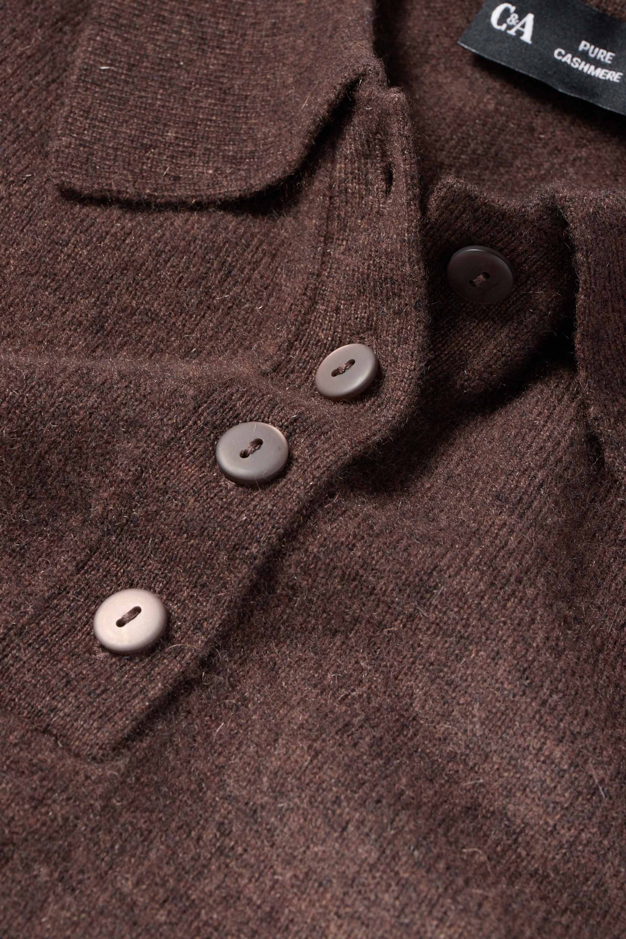 Knitted cashmere jumper - short sleeve dark brown