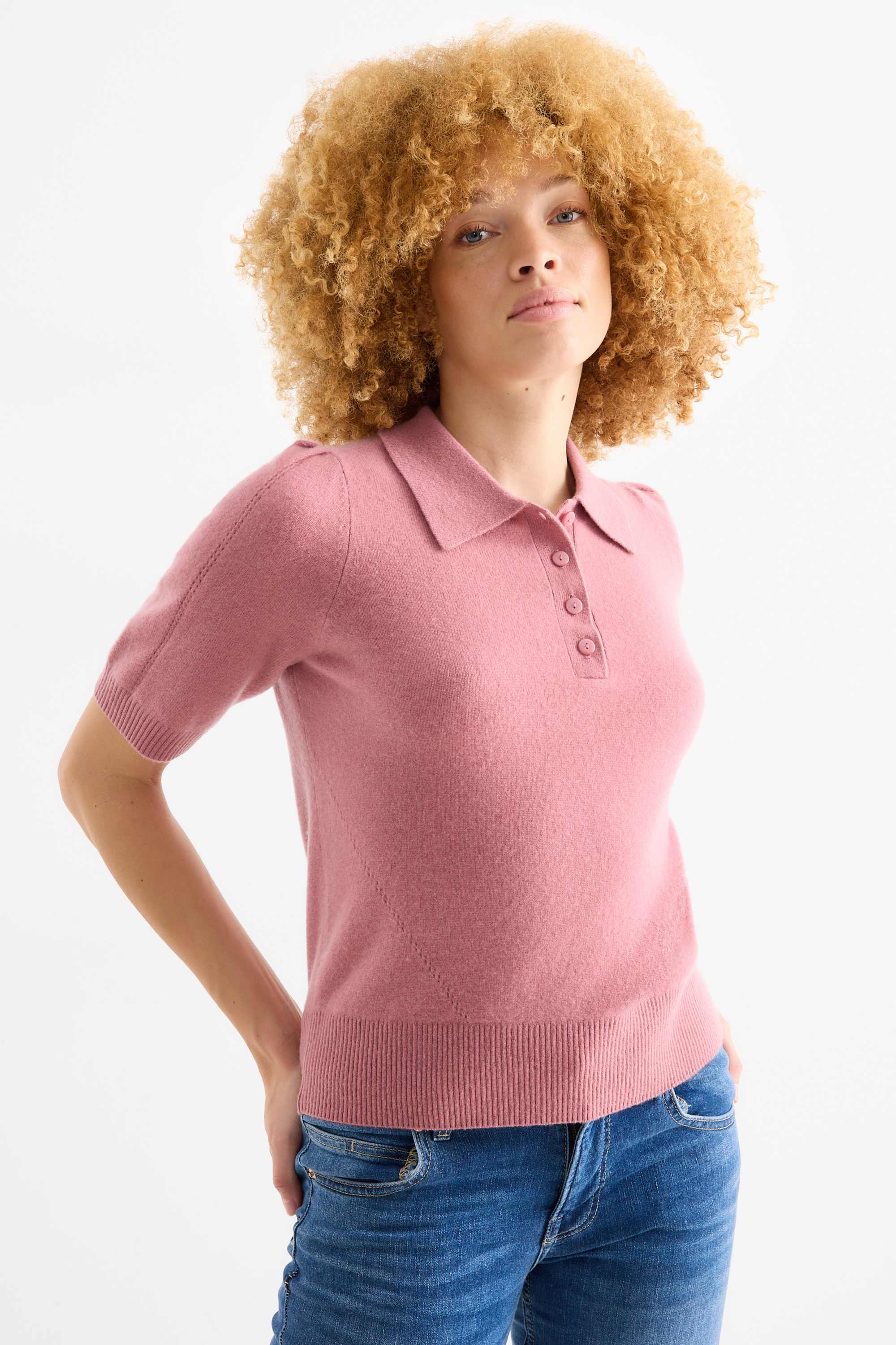 Knitted cashmere jumper - short sleeve pink