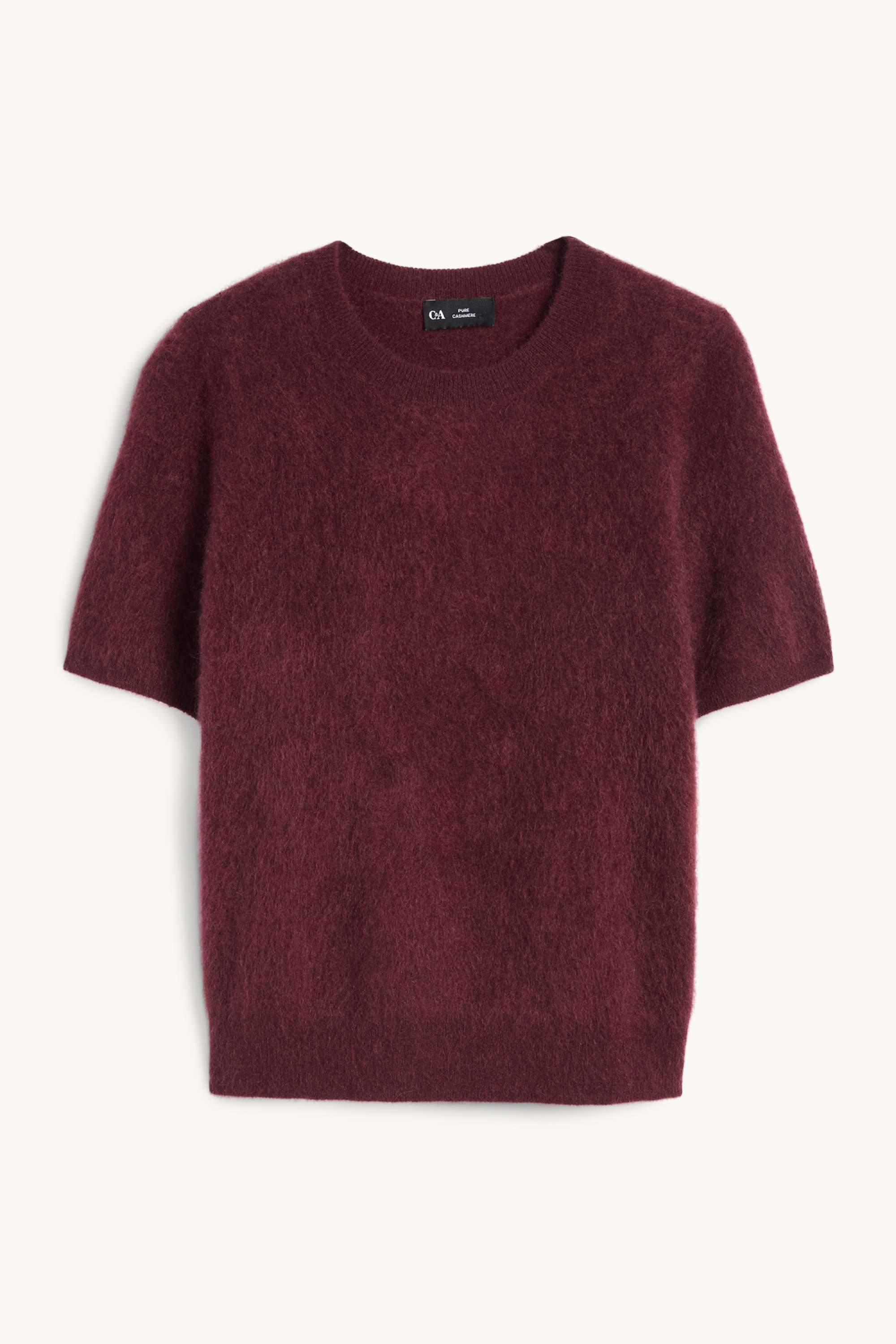 Knitted cashmere jumper - short sleeve bordeaux