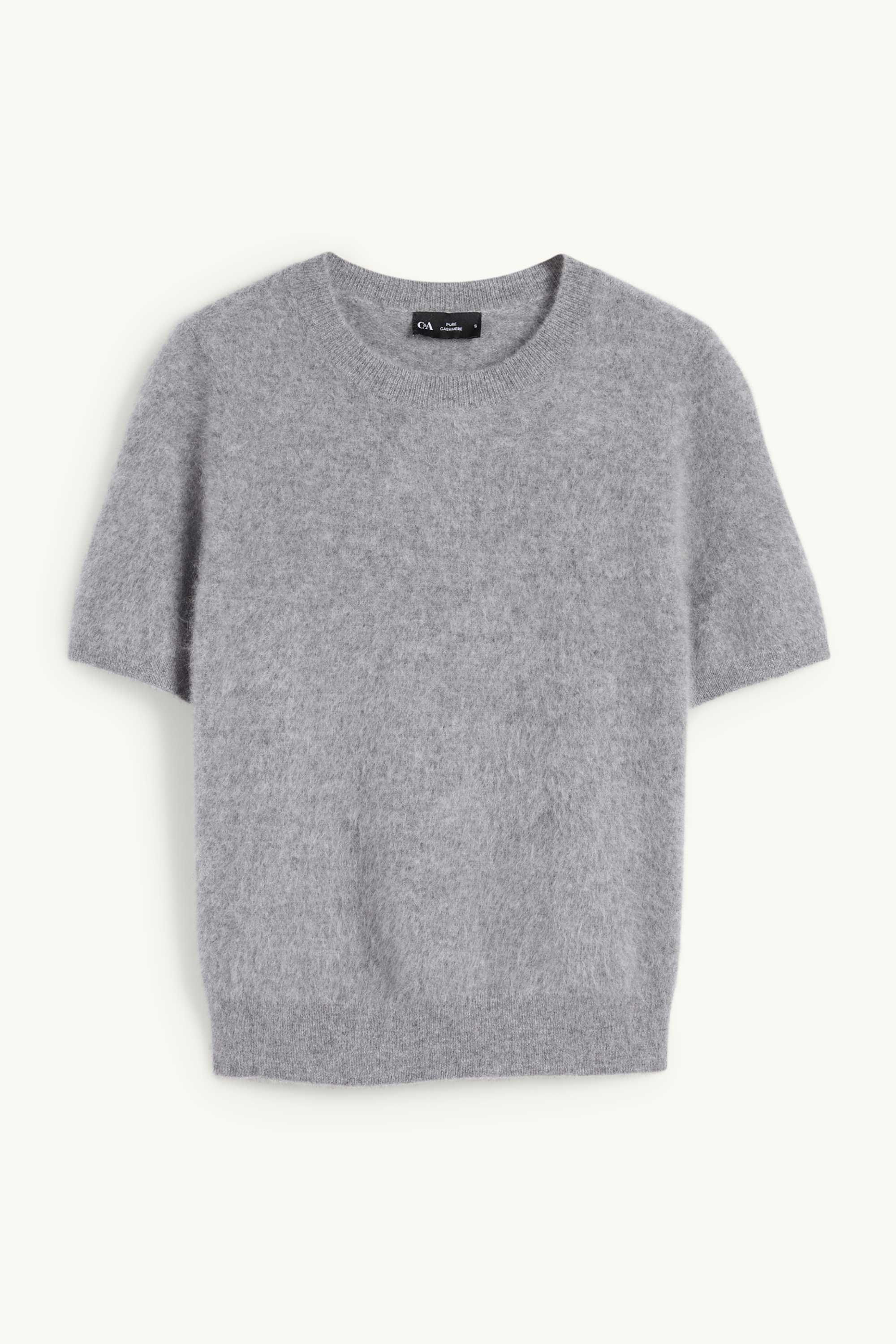 Knitted cashmere jumper - short sleeve gray