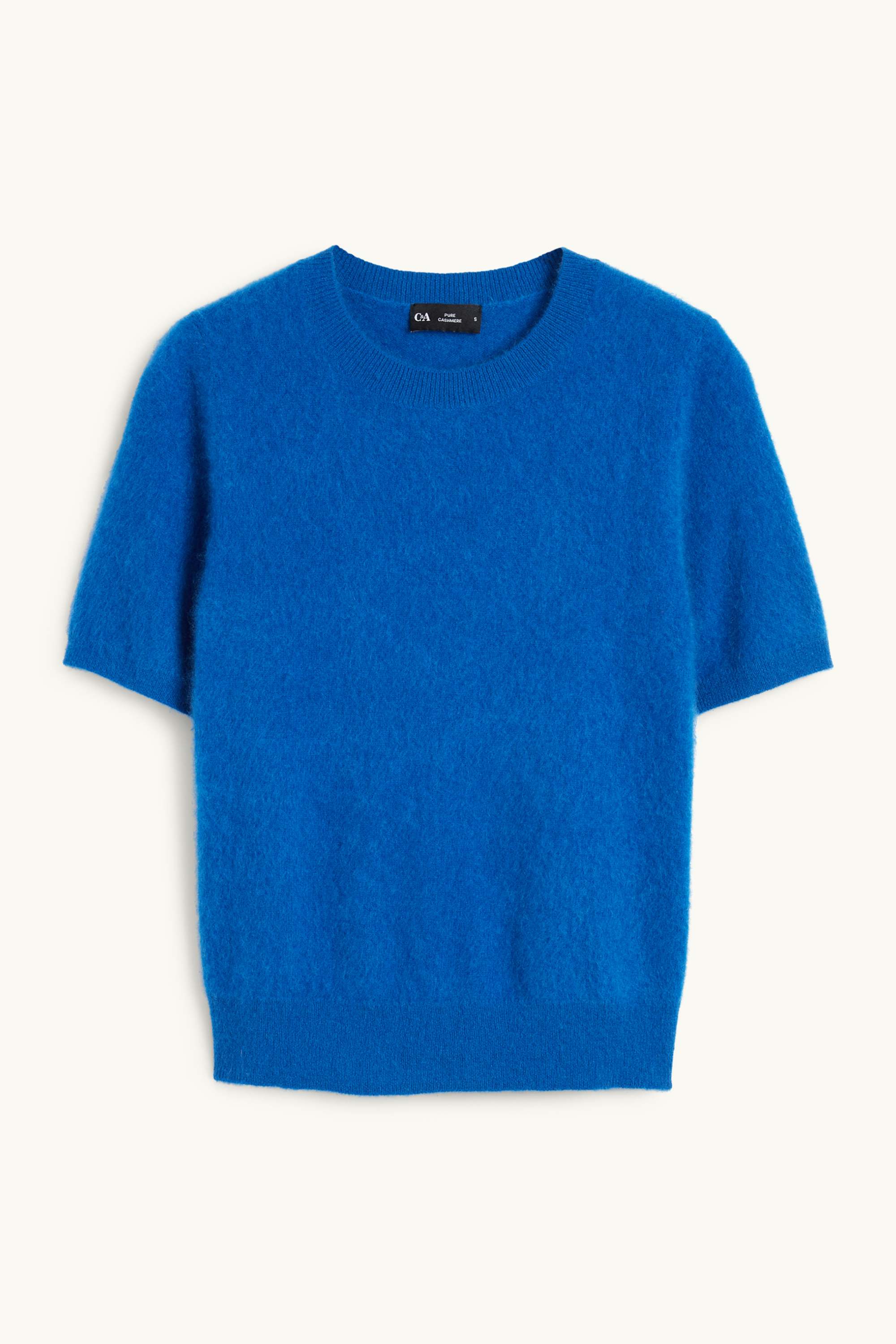 Knitted cashmere jumper - short sleeve blue