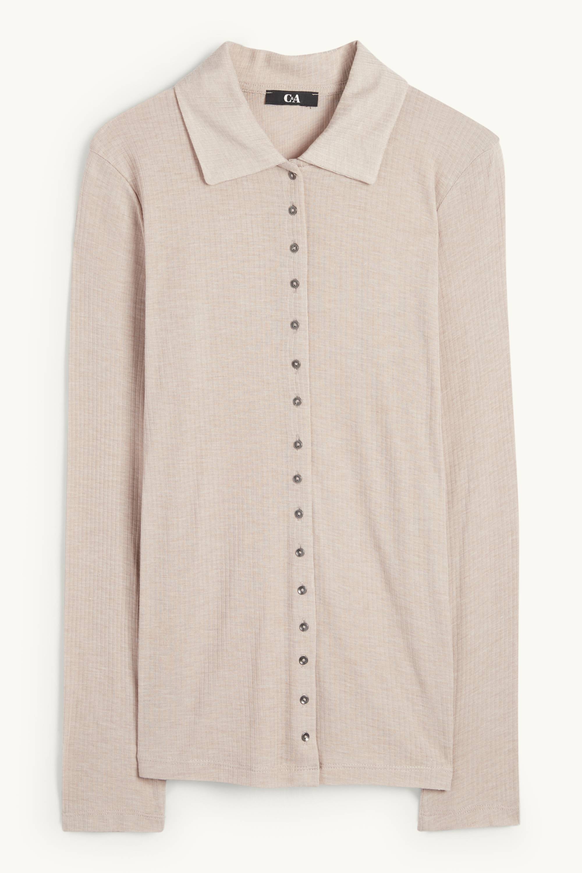 Long sleeve polo shirt - regular fit - ribbed beige