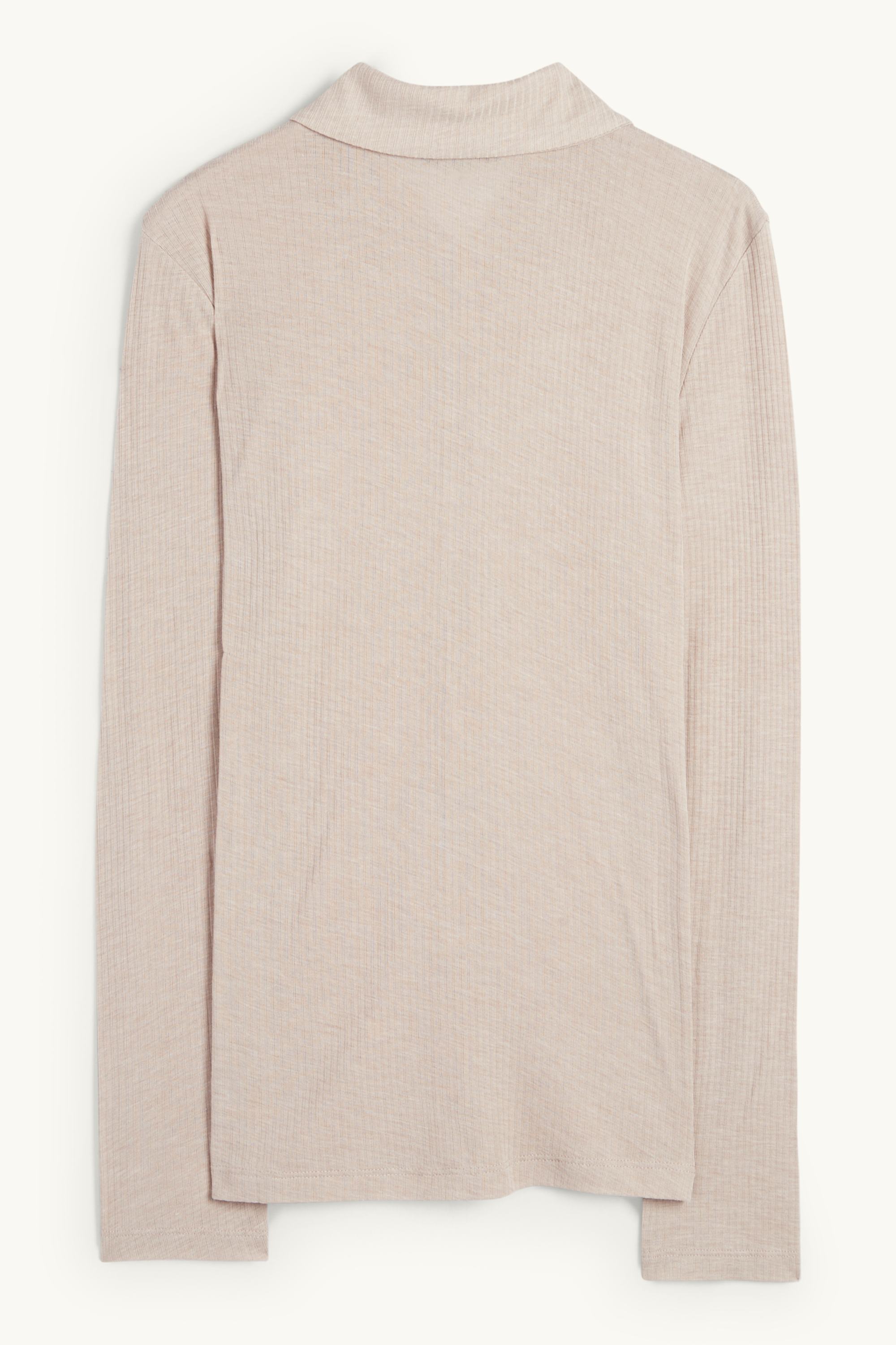 Long sleeve polo shirt - regular fit - ribbed beige