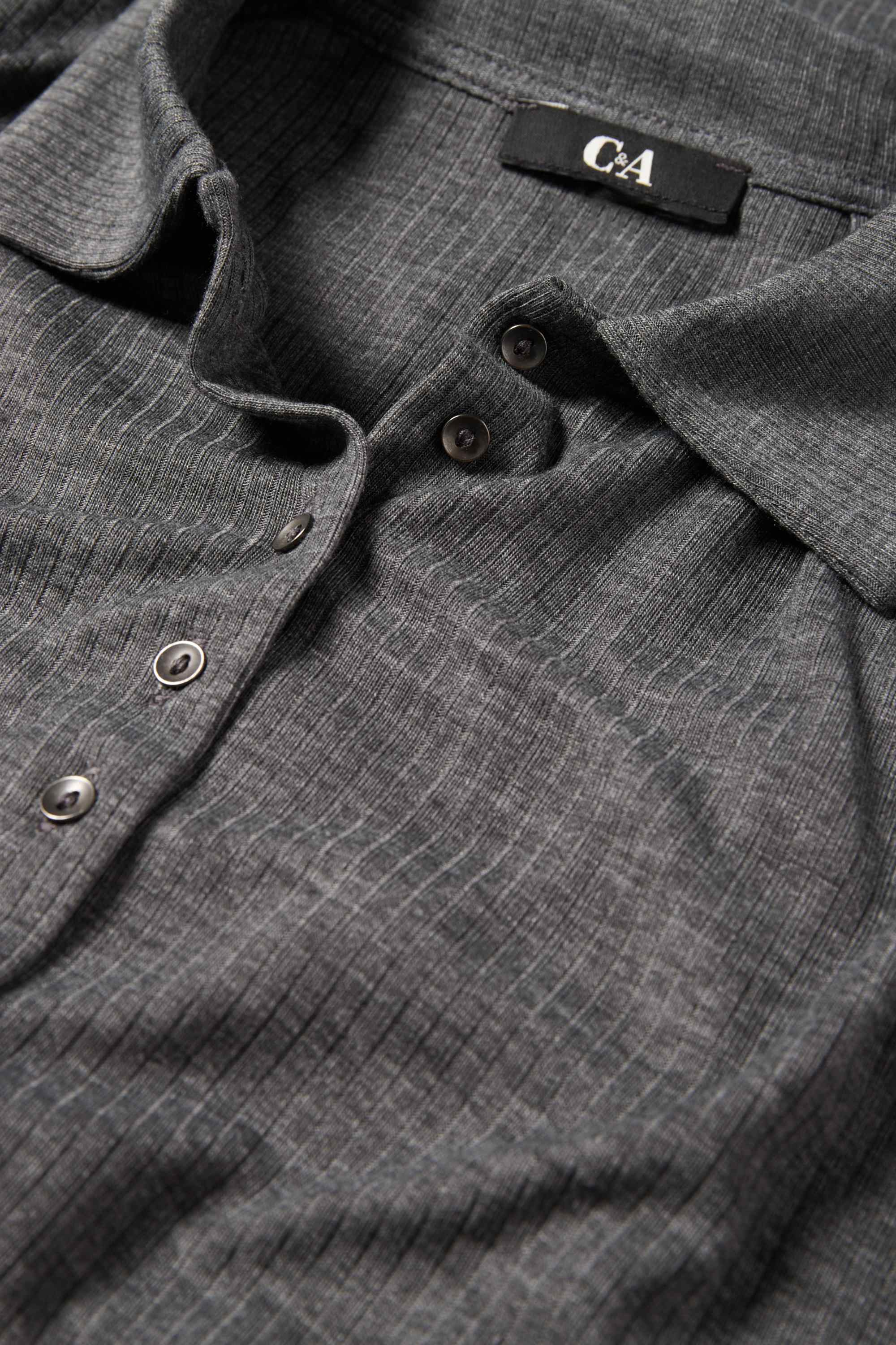 Long sleeve polo shirt - regular fit - ribbed gray