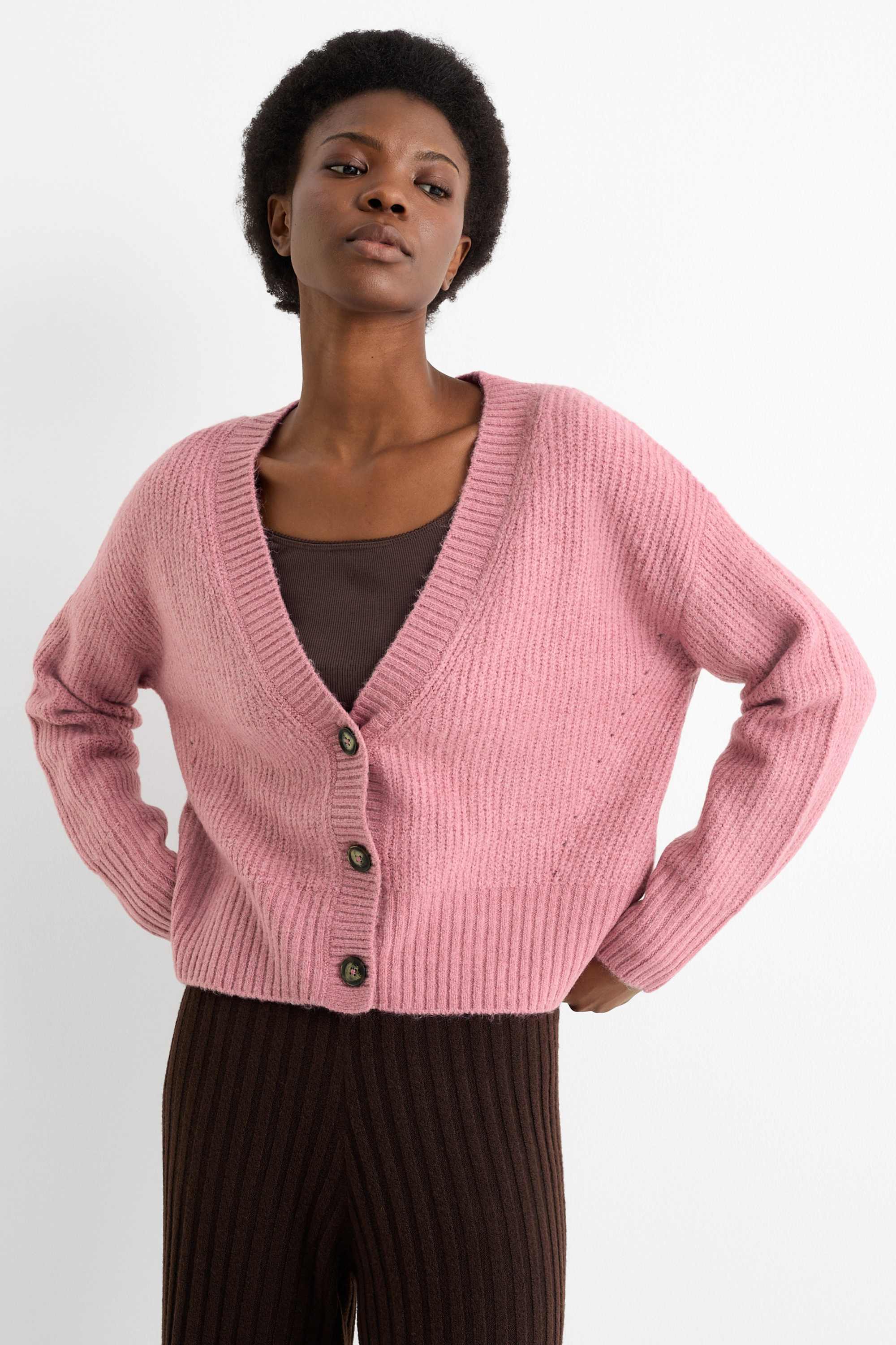 Cardigan - ribbed rose
