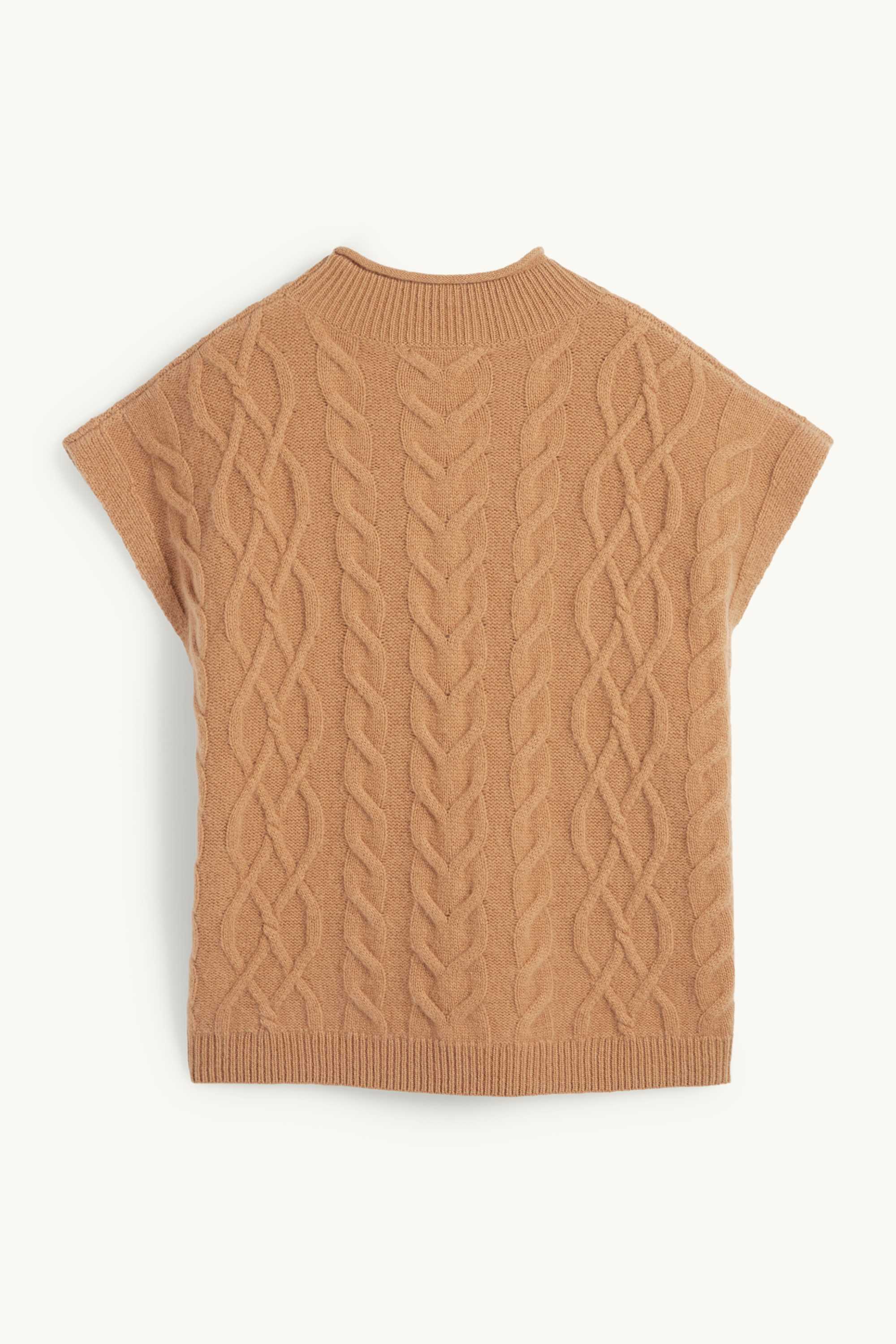 Knitted jumper with cashmere content - short sleeve - wool blend light brown