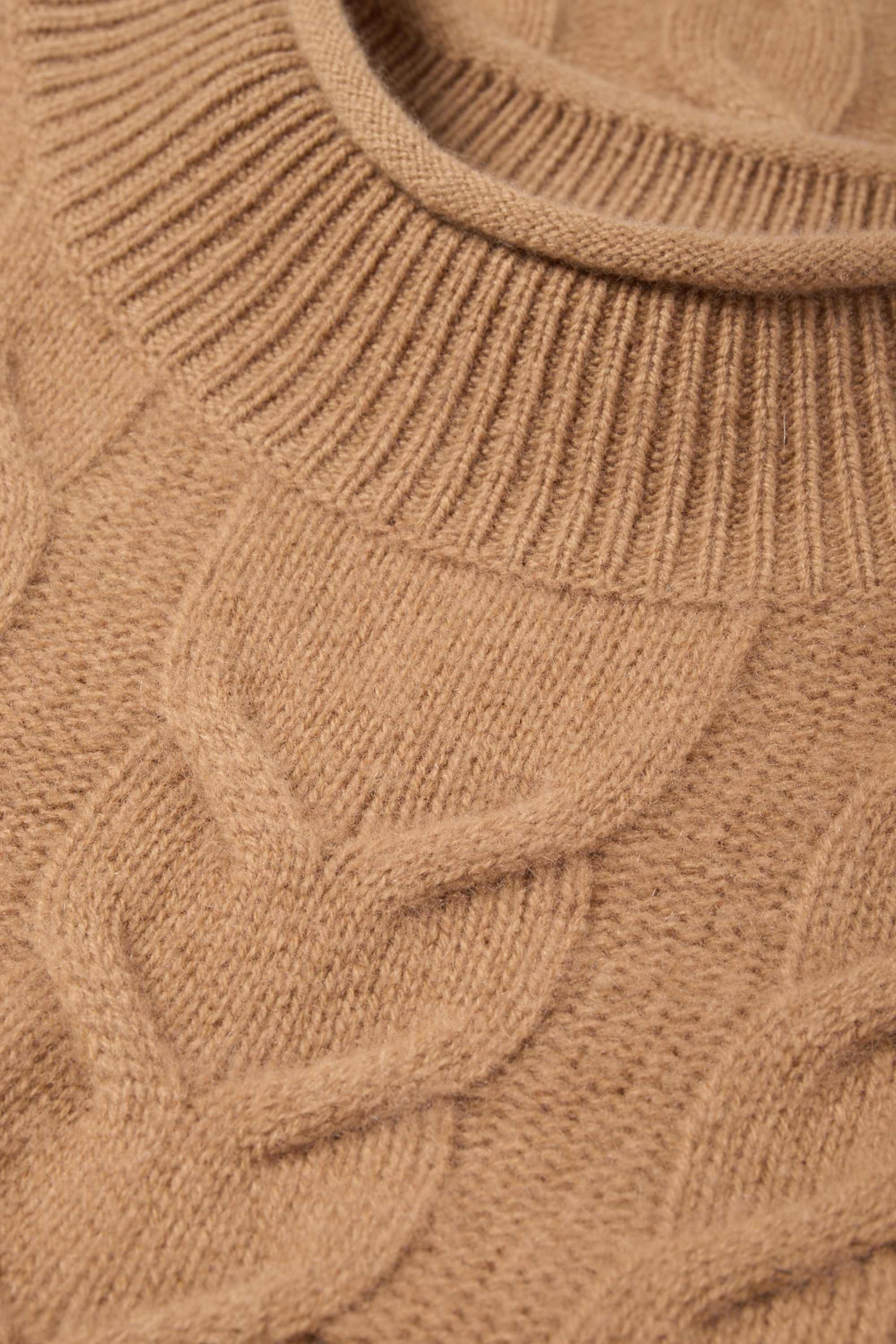 Knitted jumper with cashmere content - short sleeve - wool blend light brown