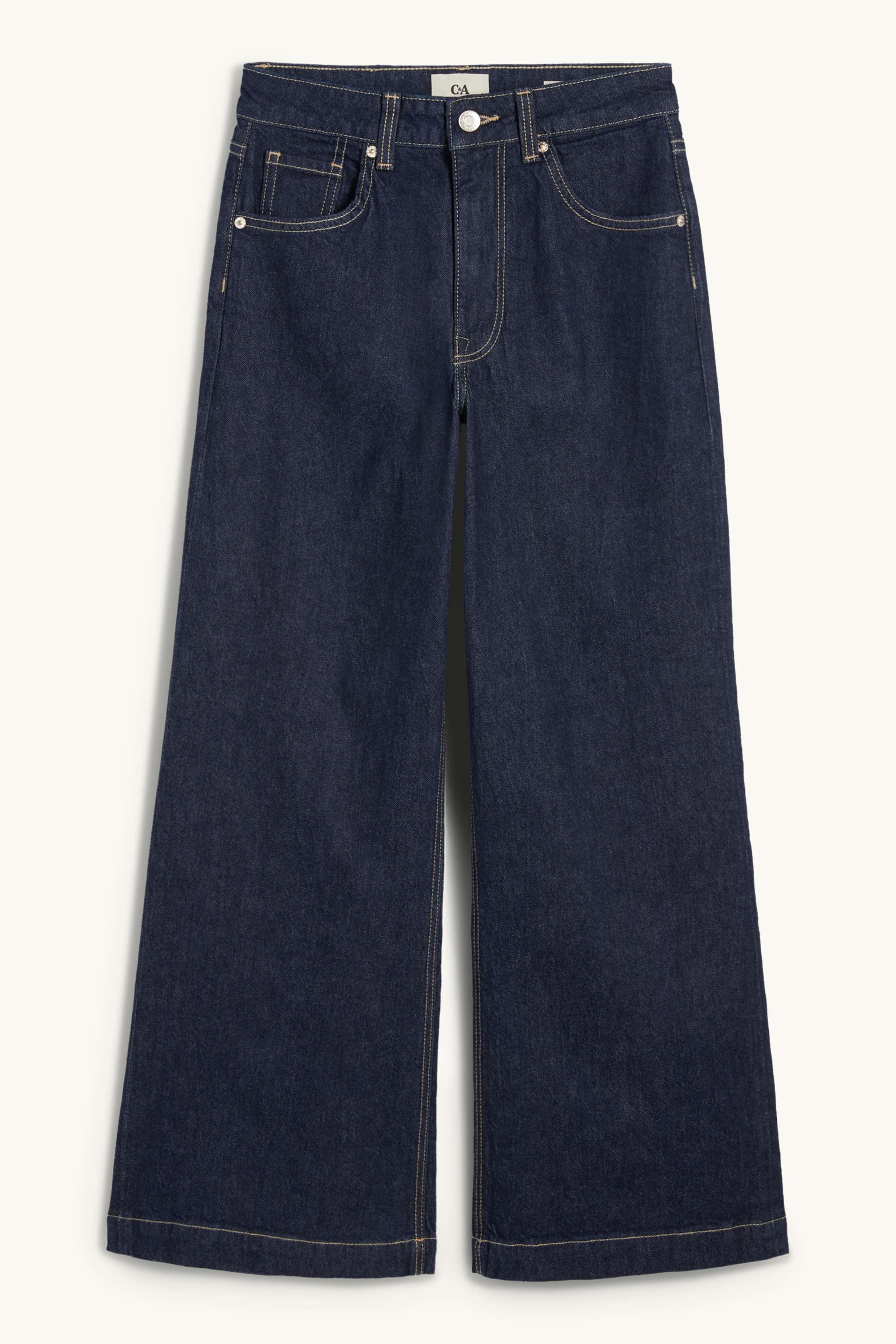 Cropped wide leg jeans - mid-rise waist denim-dark blue (1)