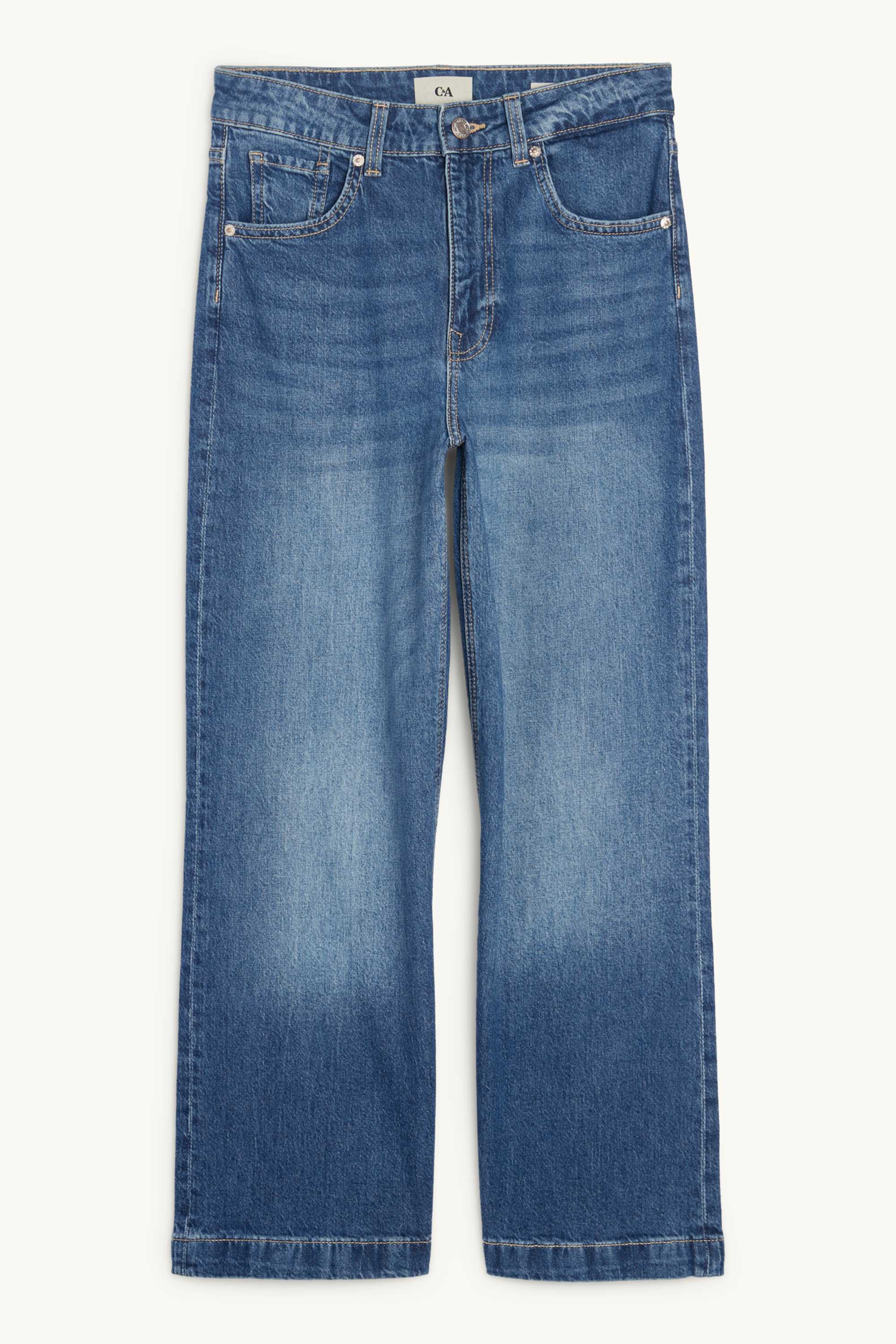 Cropped wide leg jeans - mid-rise waist denim-dark blue (2)