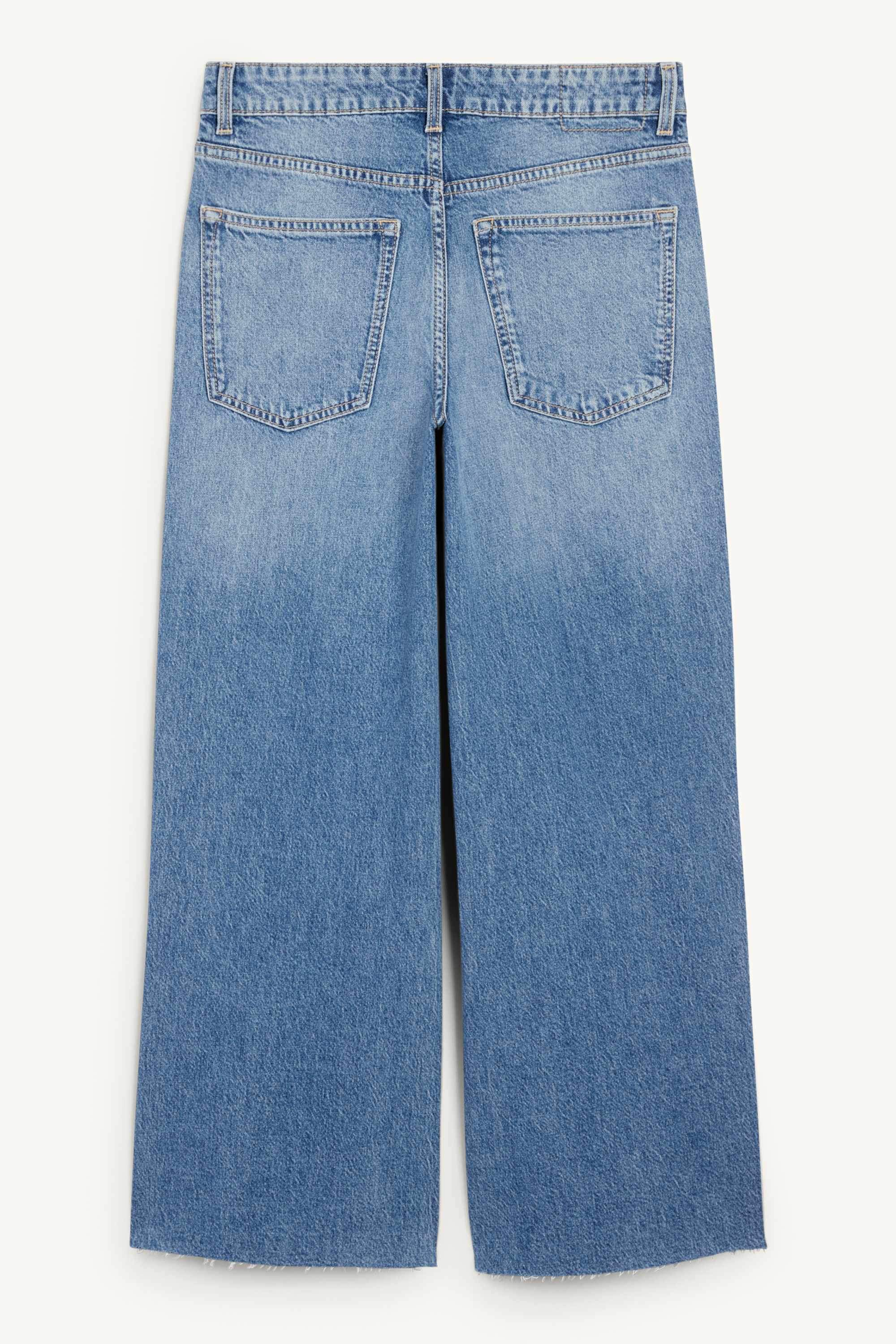 Cropped wide leg jeans - mid-rise waist blue denim
