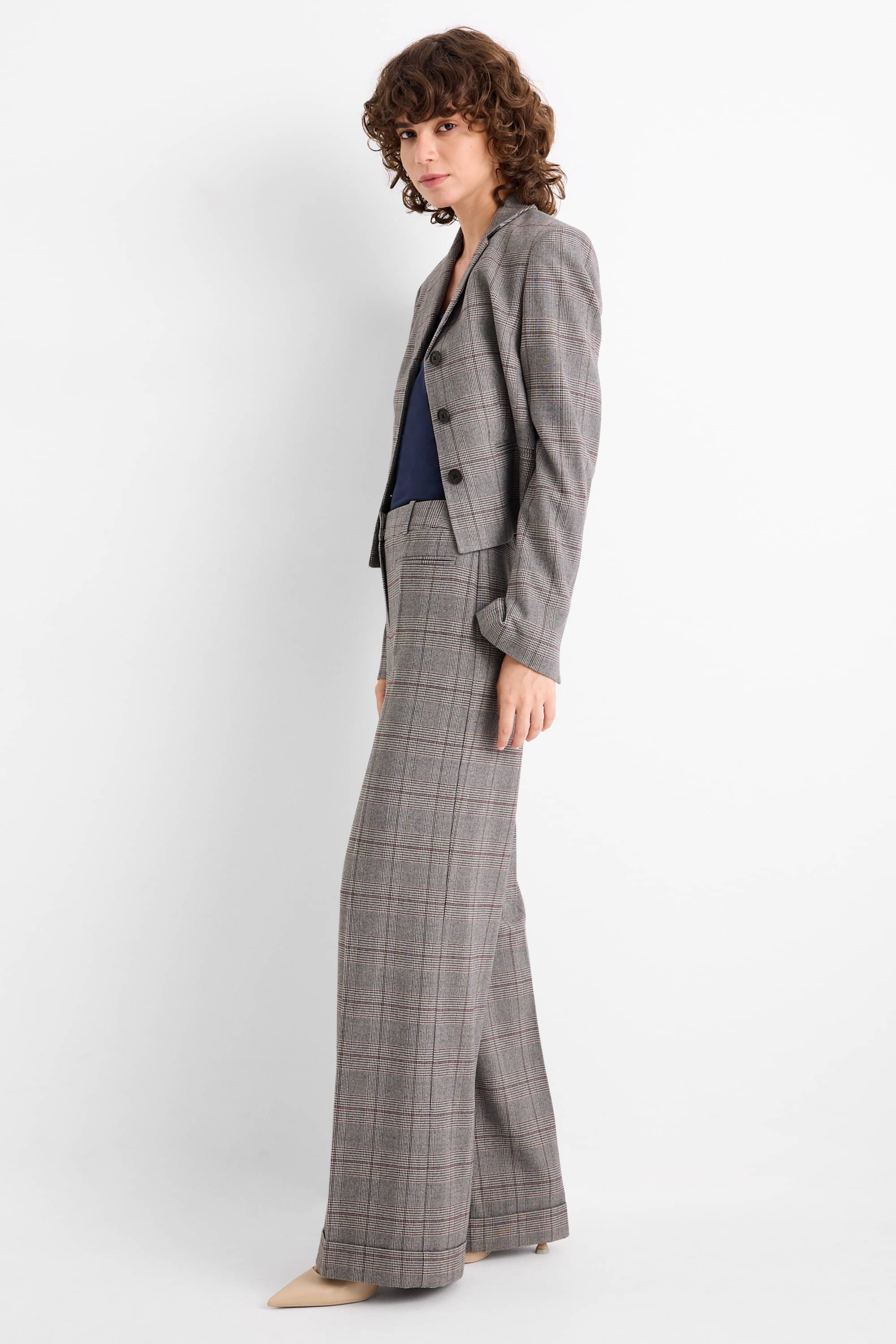Business trousers - high waist - relaxed fit - check gray