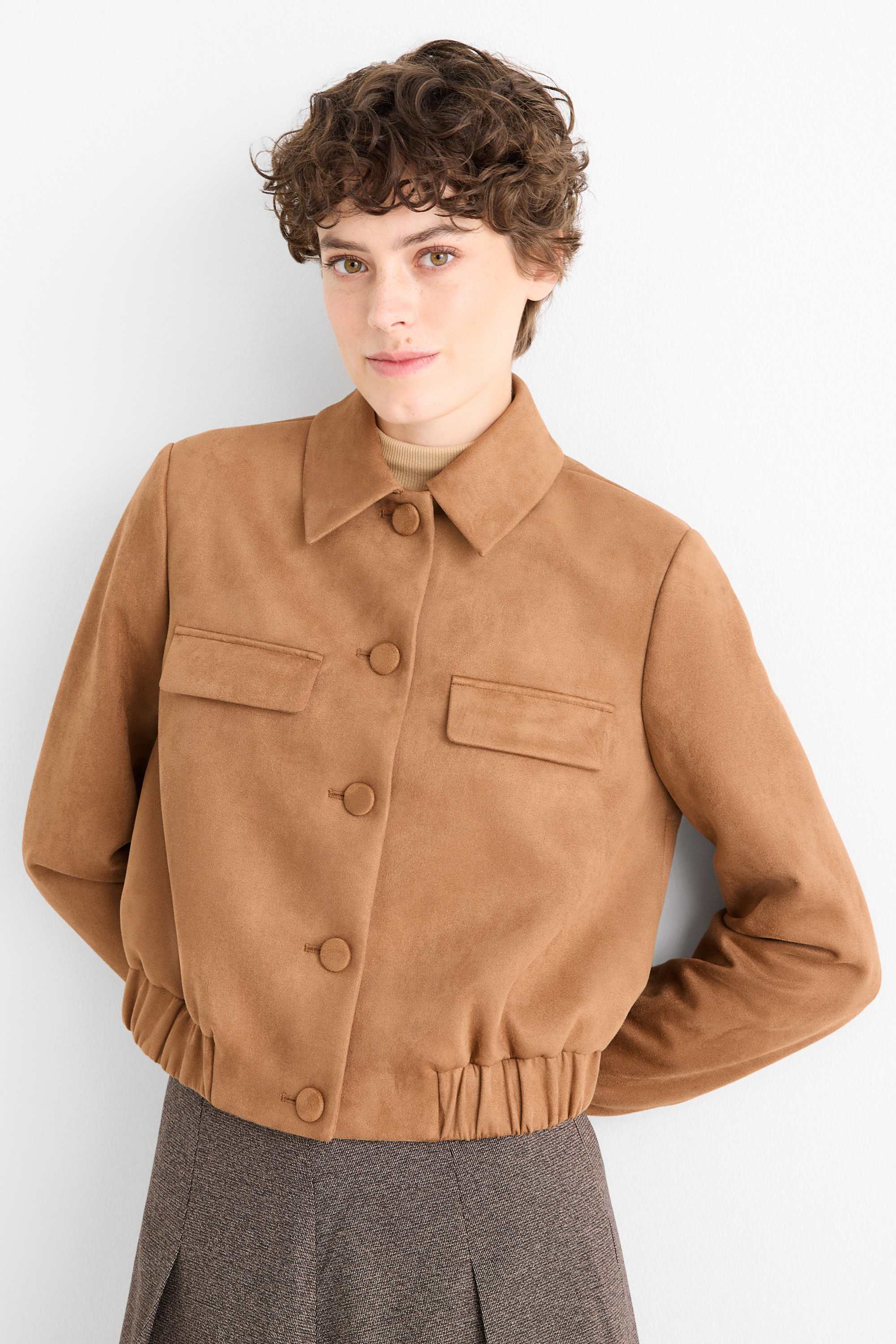 Cropped blazer - faux suede beige