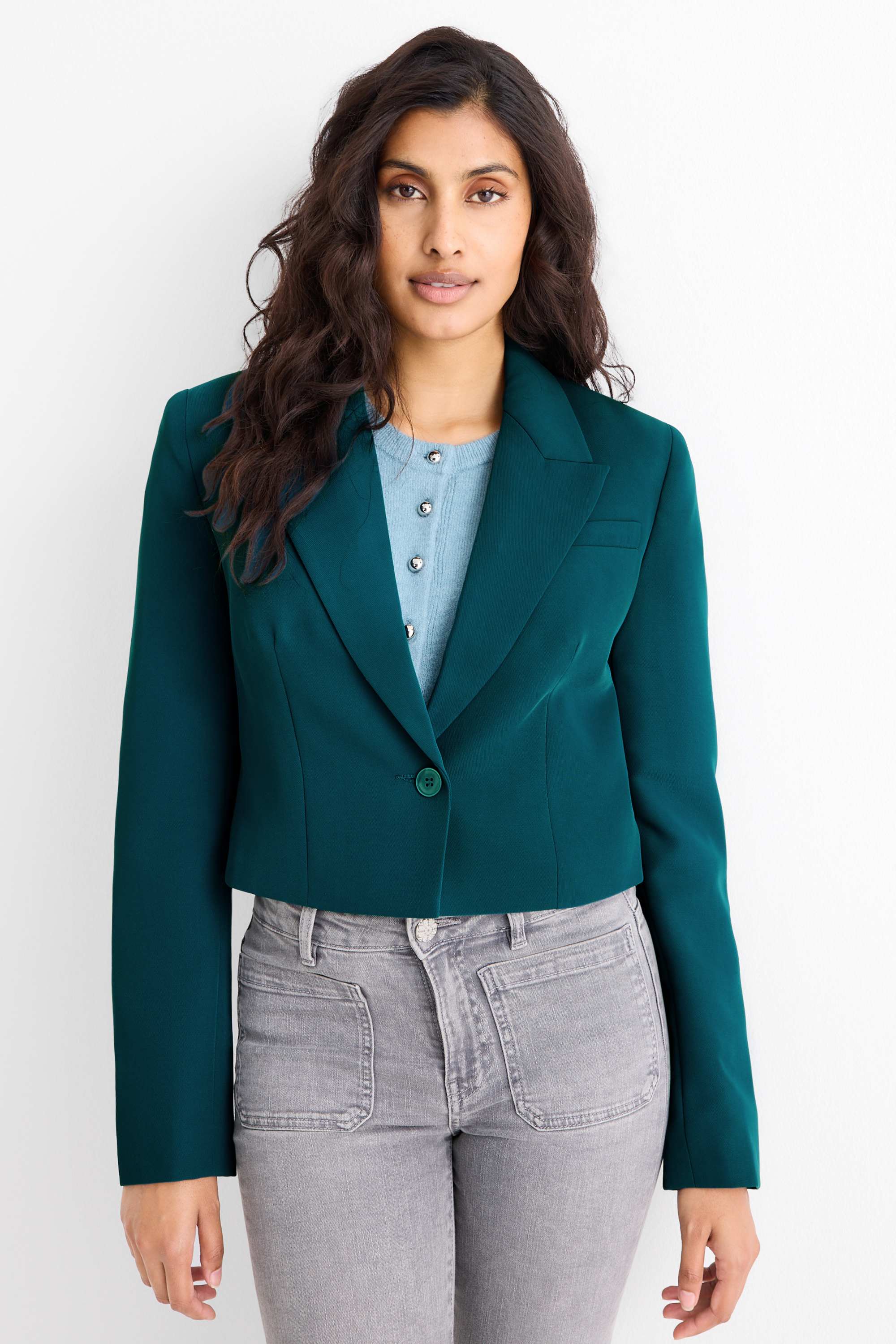 Cropped blazer- regular fit petrol