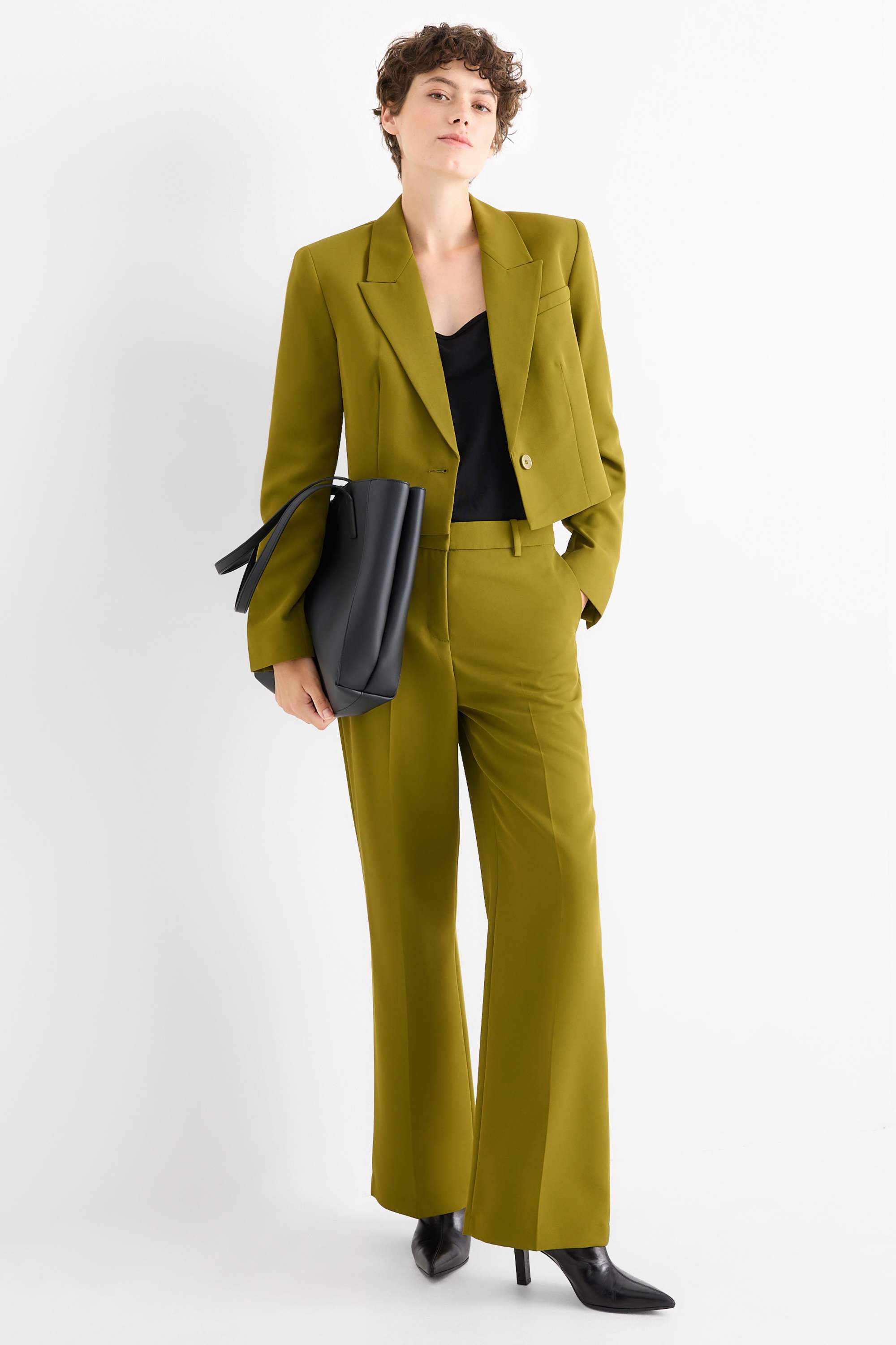 Business trousers - mid-rise waist - wide leg mustard yellow