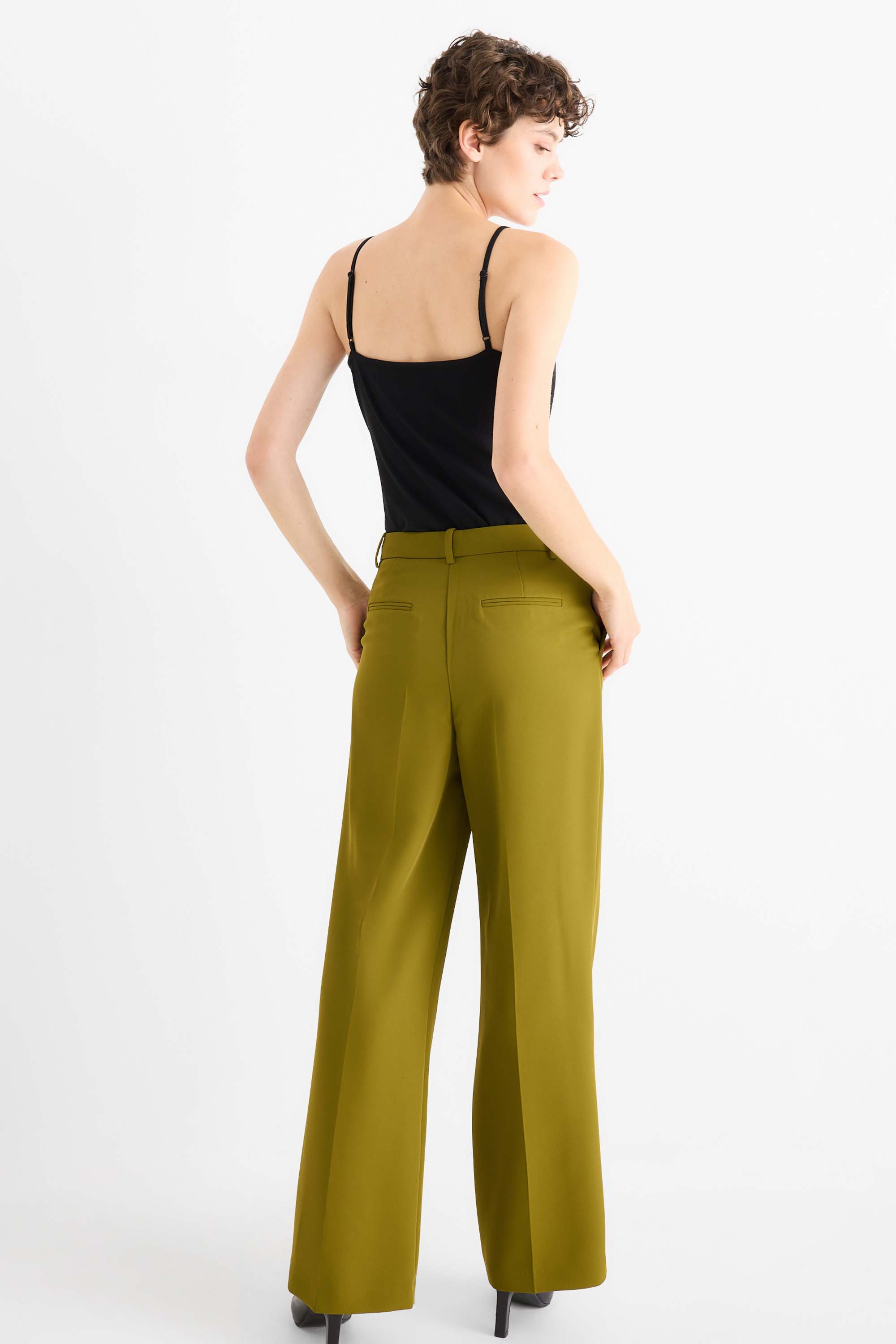Business trousers - mid-rise waist - wide leg mustard yellow
