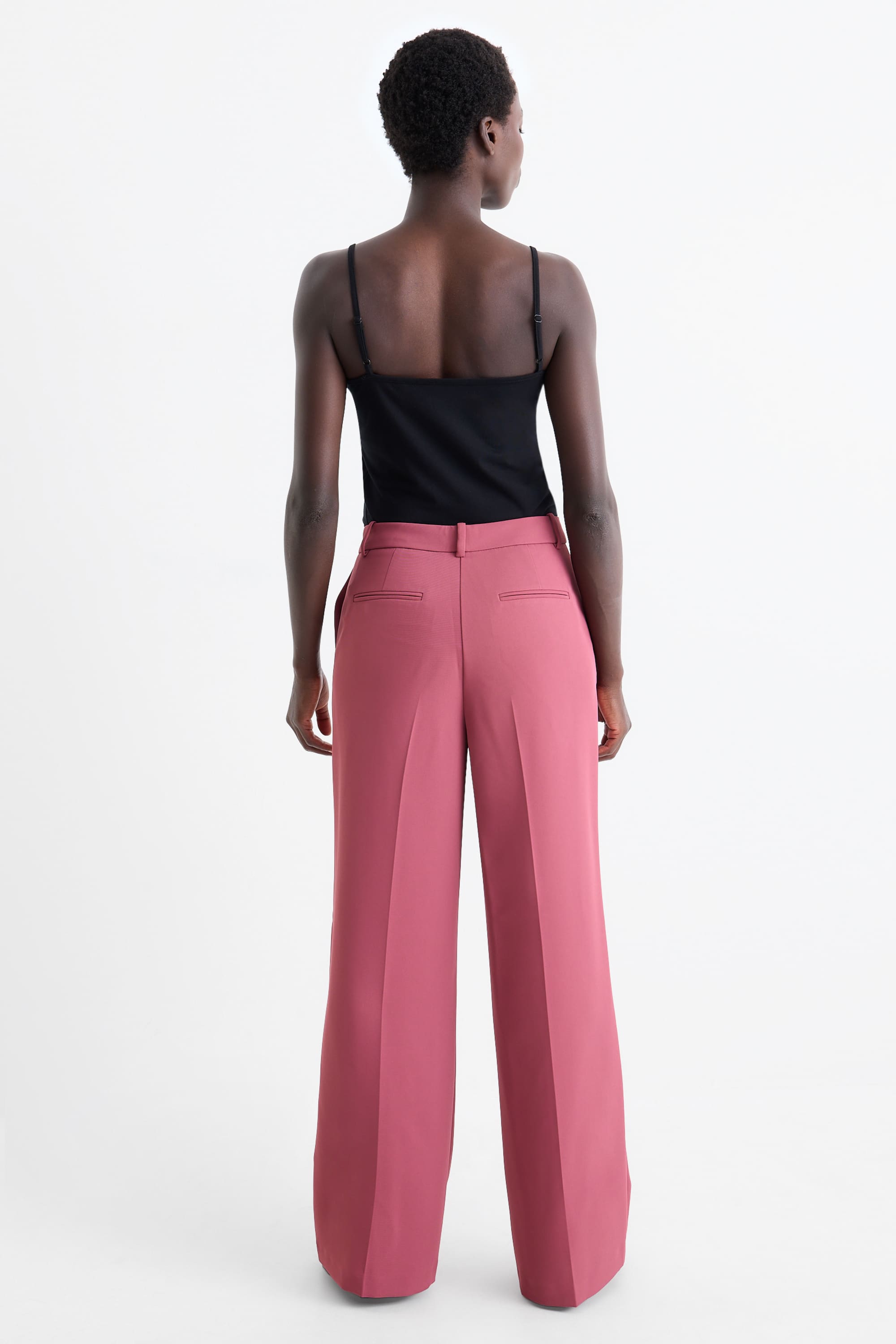 Business trousers - mid-rise waist - wide leg dark rose