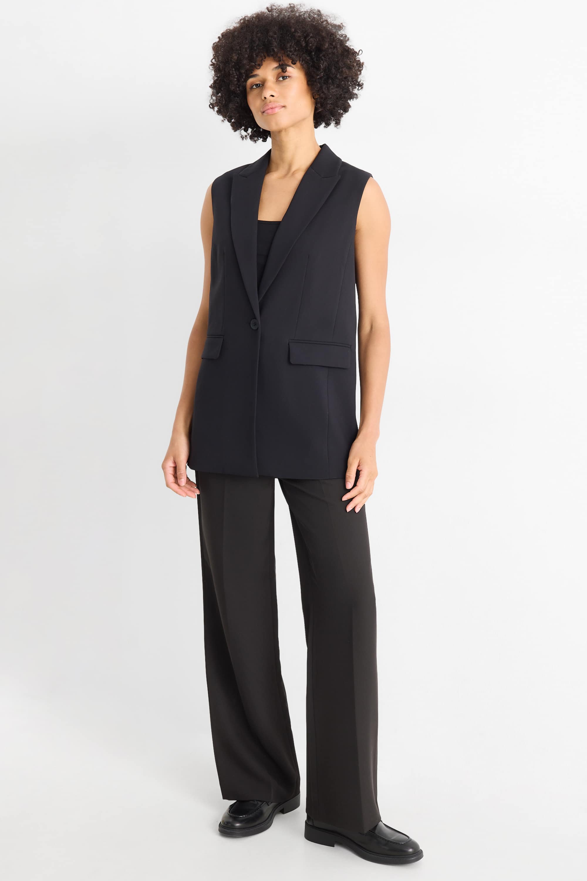 Business trousers - mid-rise waist - wide leg black