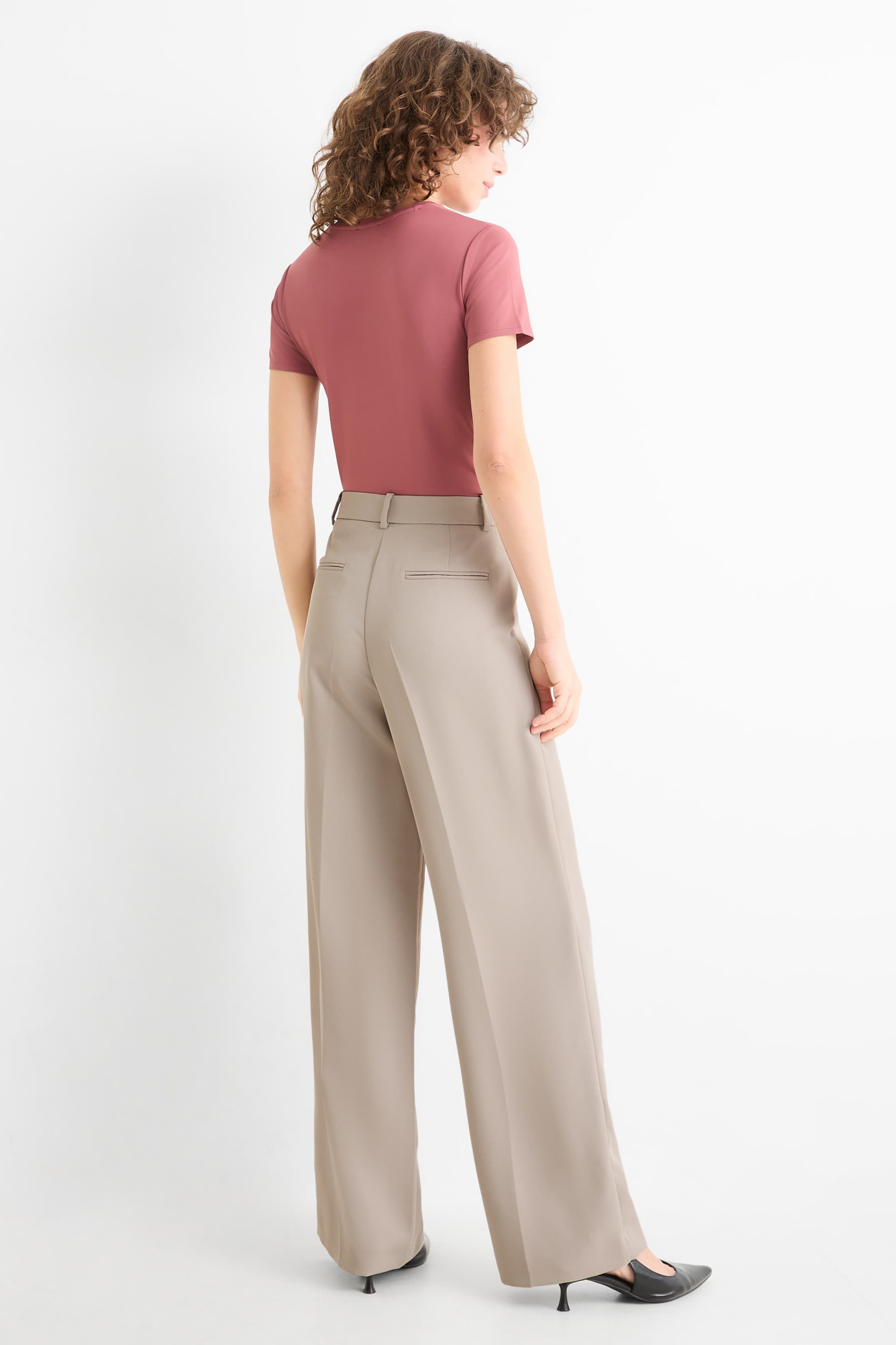 Business trousers - mid-rise waist - wide leg taupe