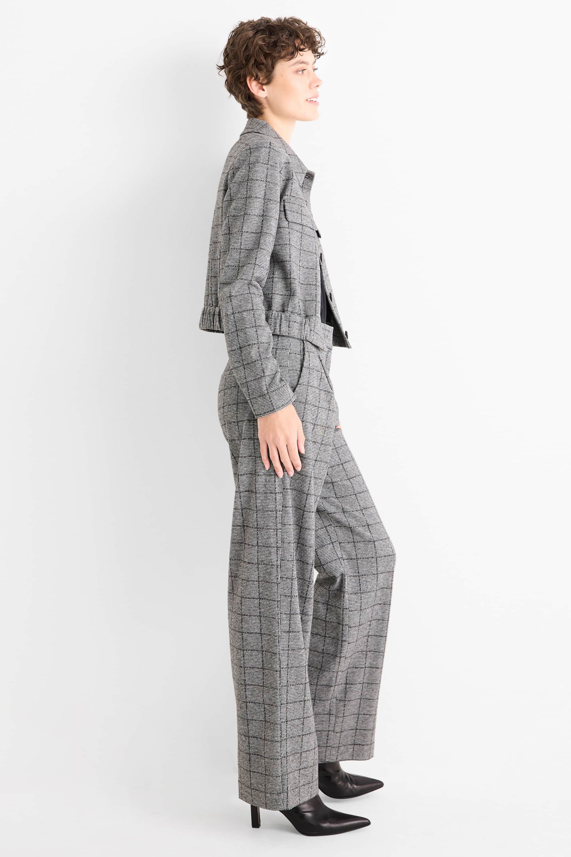Business trousers - mid-rise waist - relaxed fit - check gray