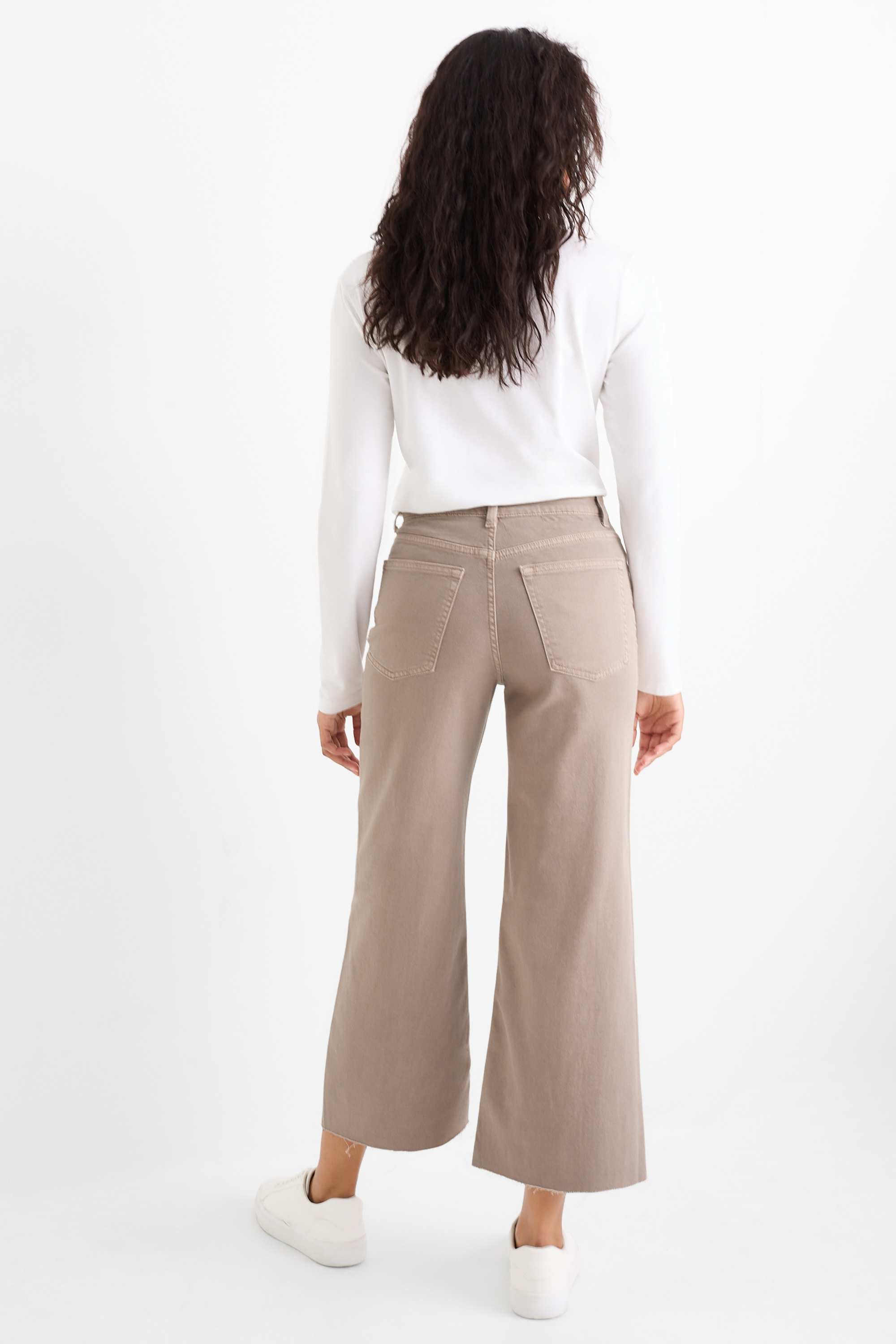 Cropped wide leg jeans - mid-rise waist denim-gray