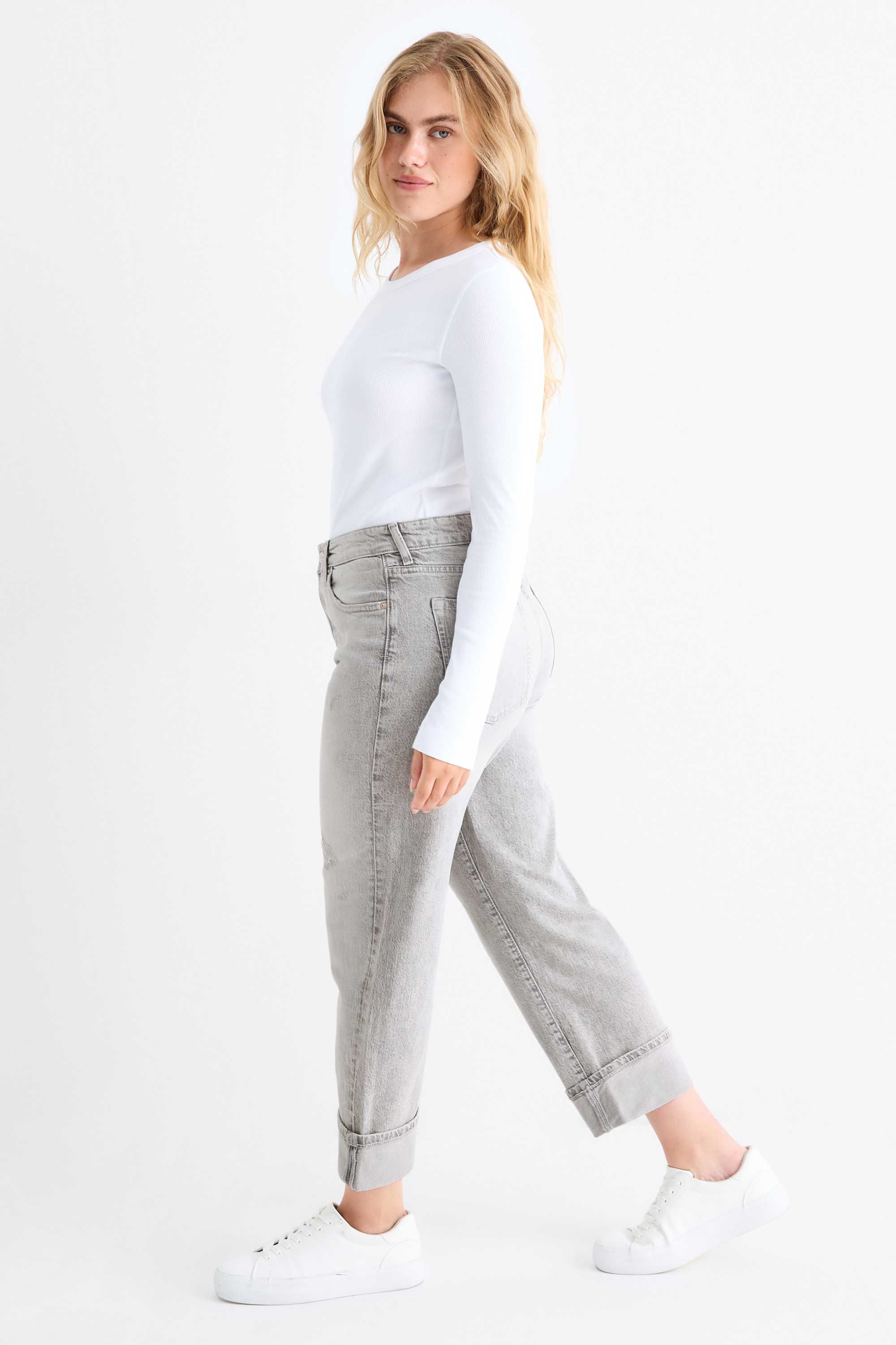 Boyfriend jeans - mid-rise waist - LYCRA® denim-gray