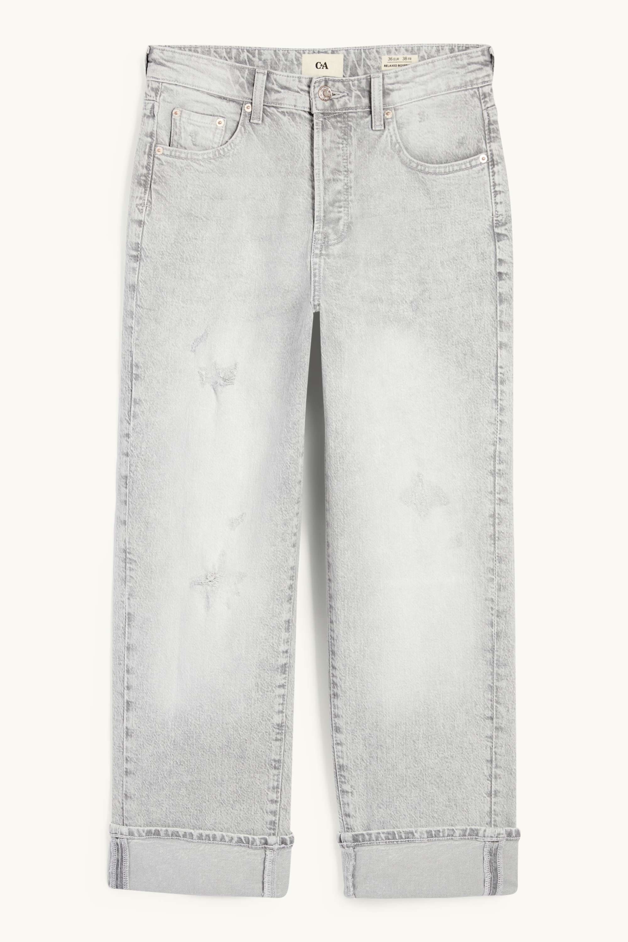 Boyfriend jeans - mid-rise waist - LYCRA® denim-gray
